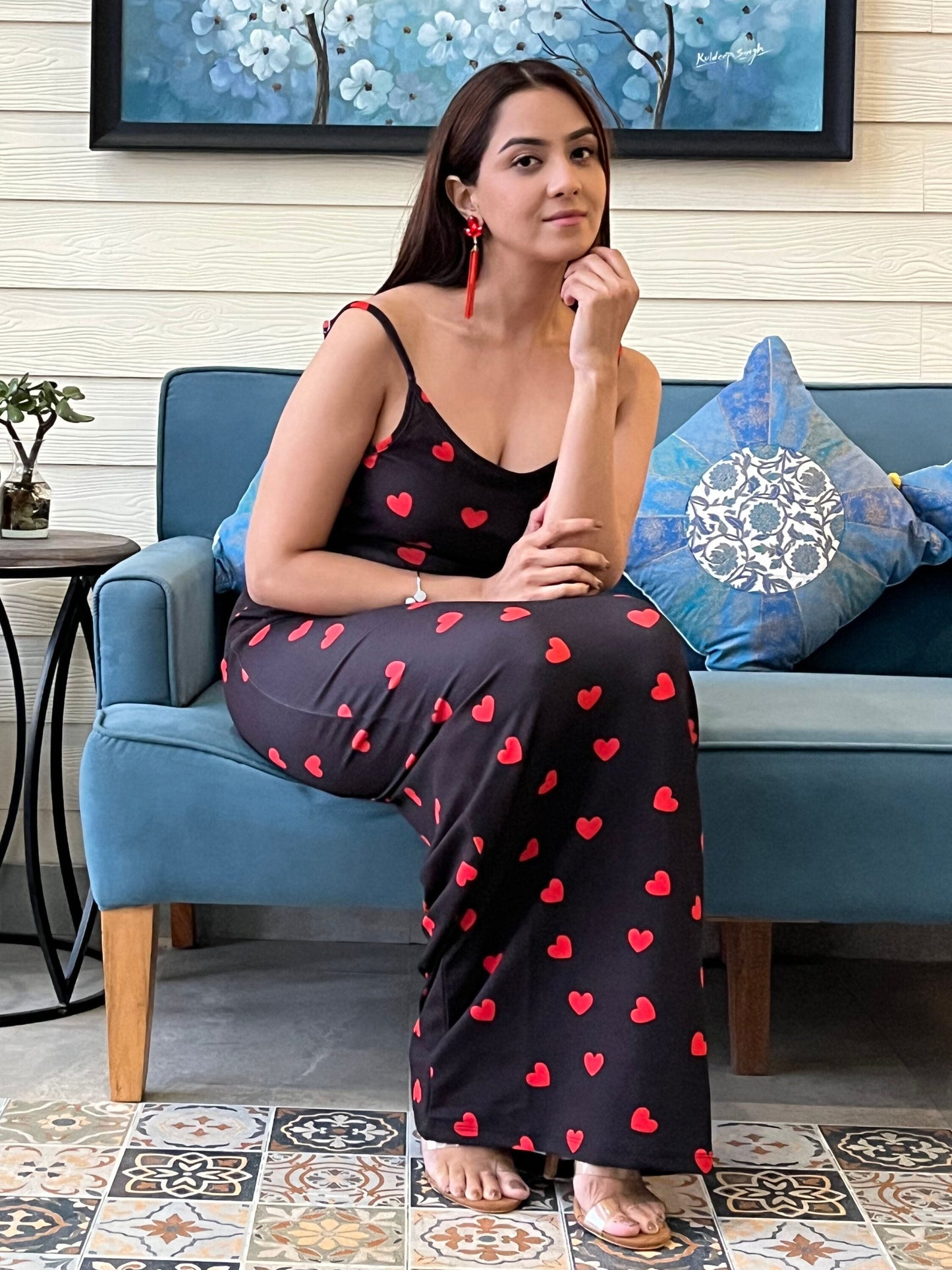 TANDUL Red Heart Printed Bodycon Dress