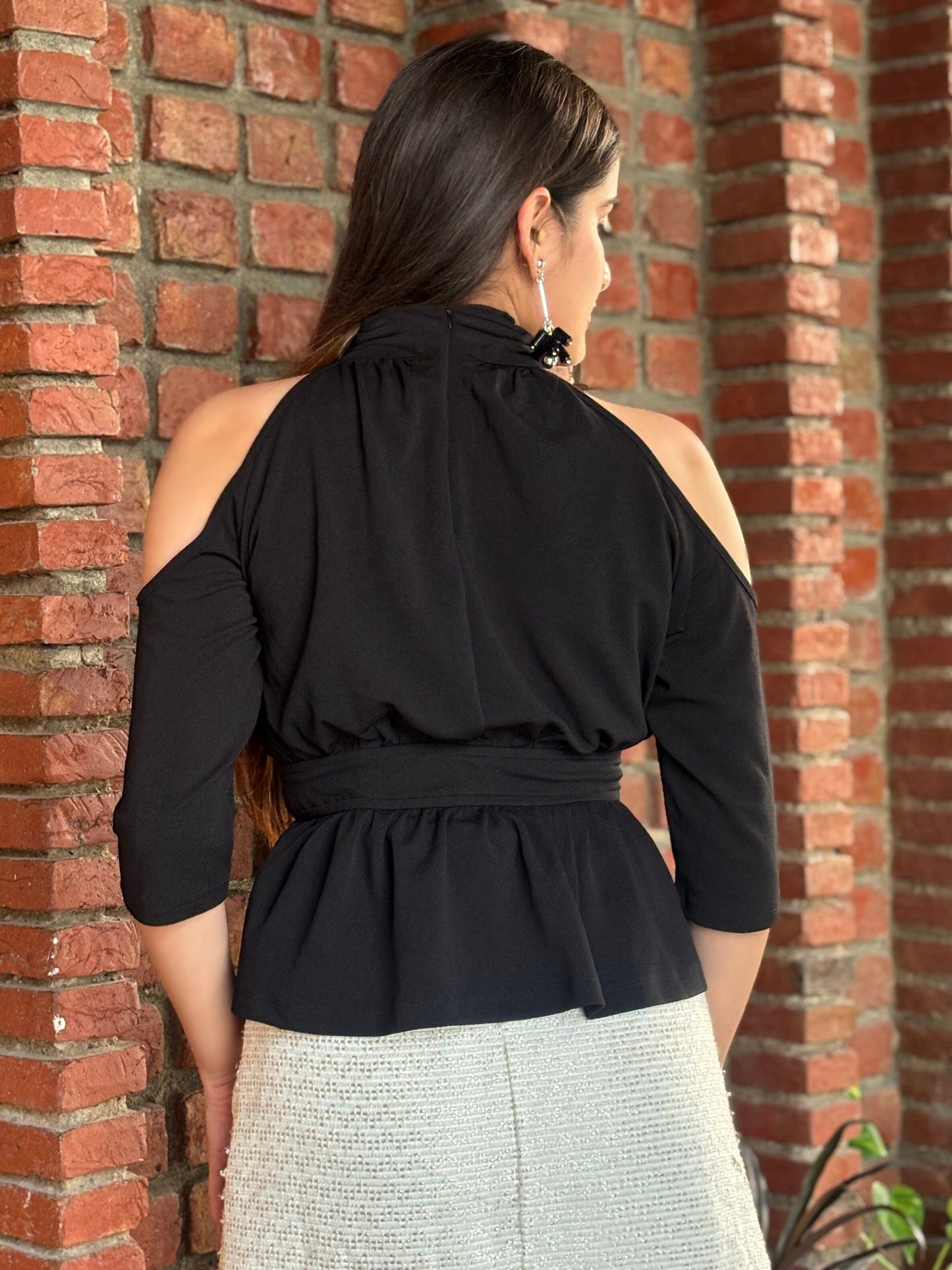 TANDUL Women Black Cold Shoulder Top