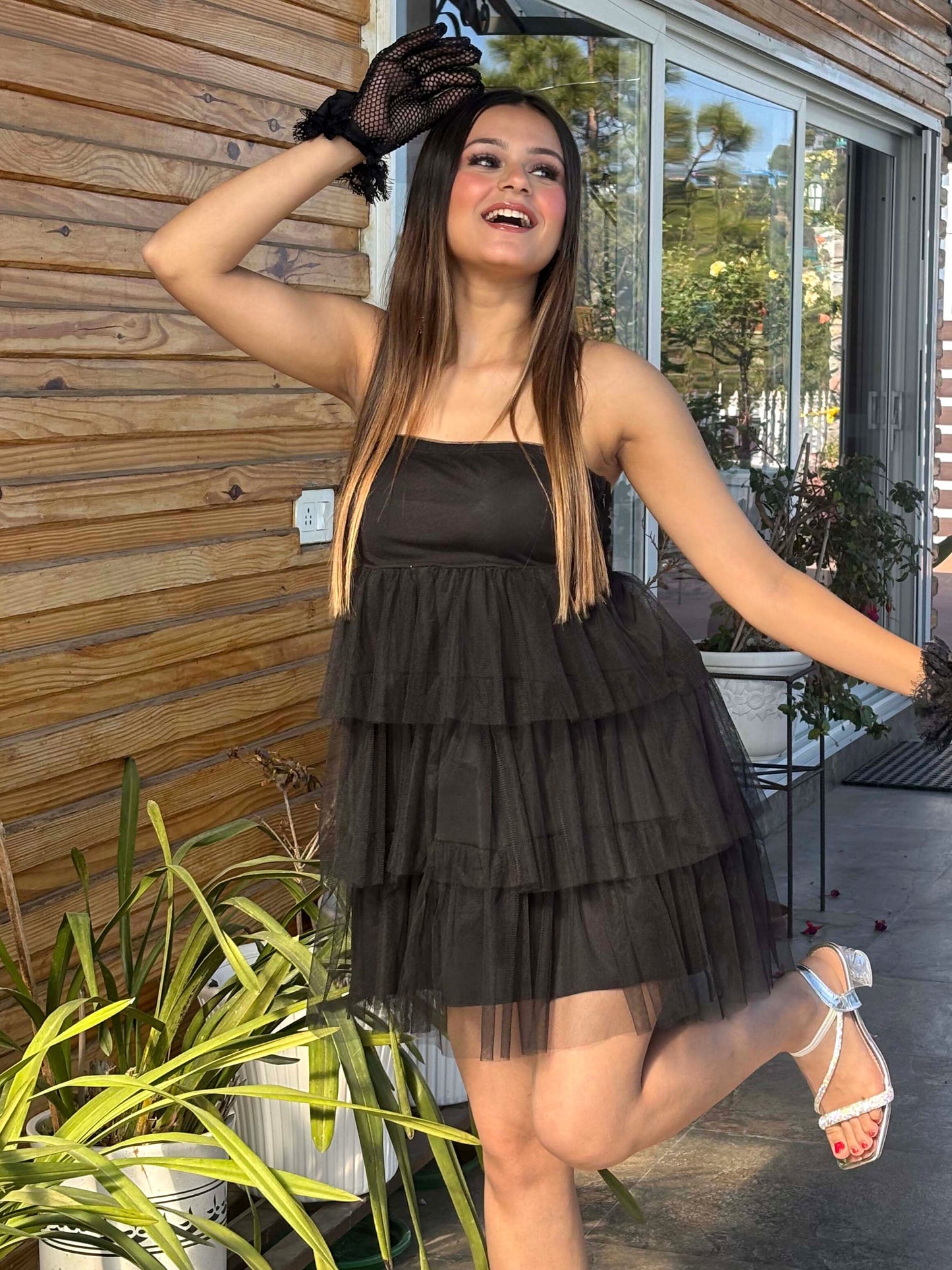 TANDUL Women Stunning Black Net Dress