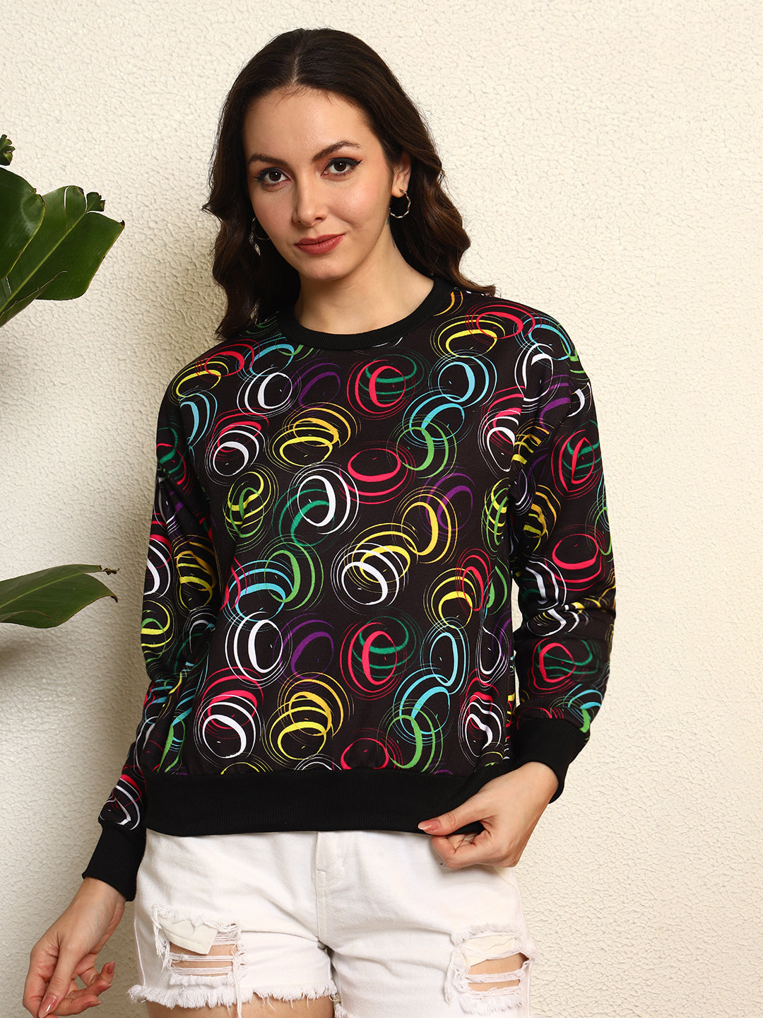TANDUL Women Printed Black Sweatshirt