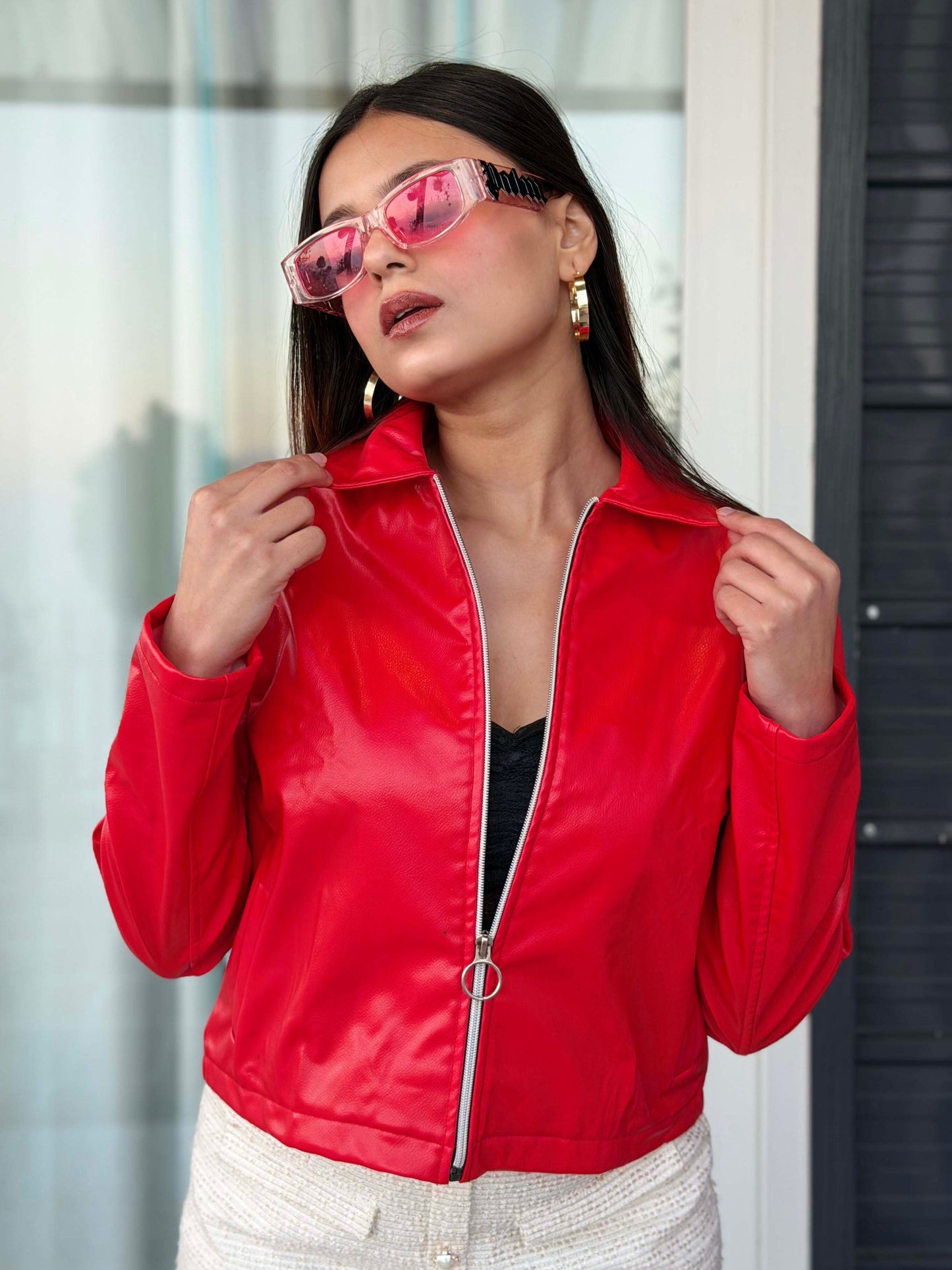 TANDUL Women Stunning Red Leather Jacket