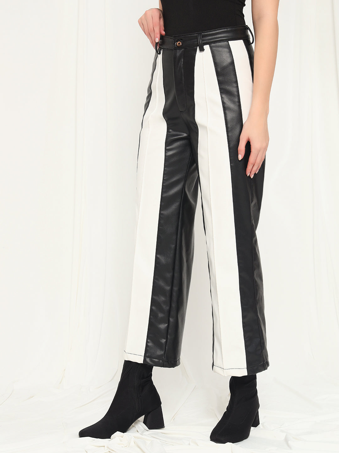 TANDUL  Women Regular Fit Black Faux Leather Trousers