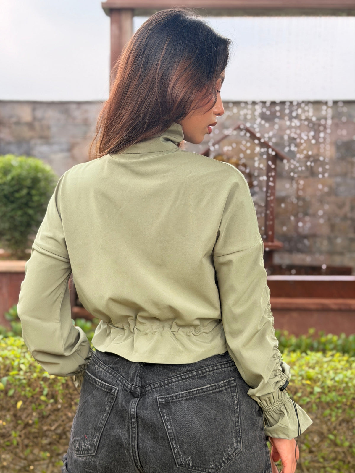 TANDUL Women Olive Green Windbreaker Jacket