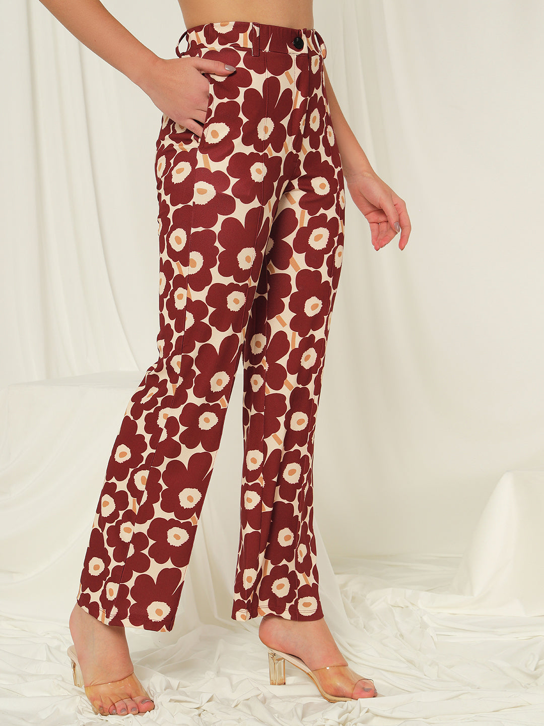 TANDUL  Women Regular Fit Maroon Lycra Blend Trousers