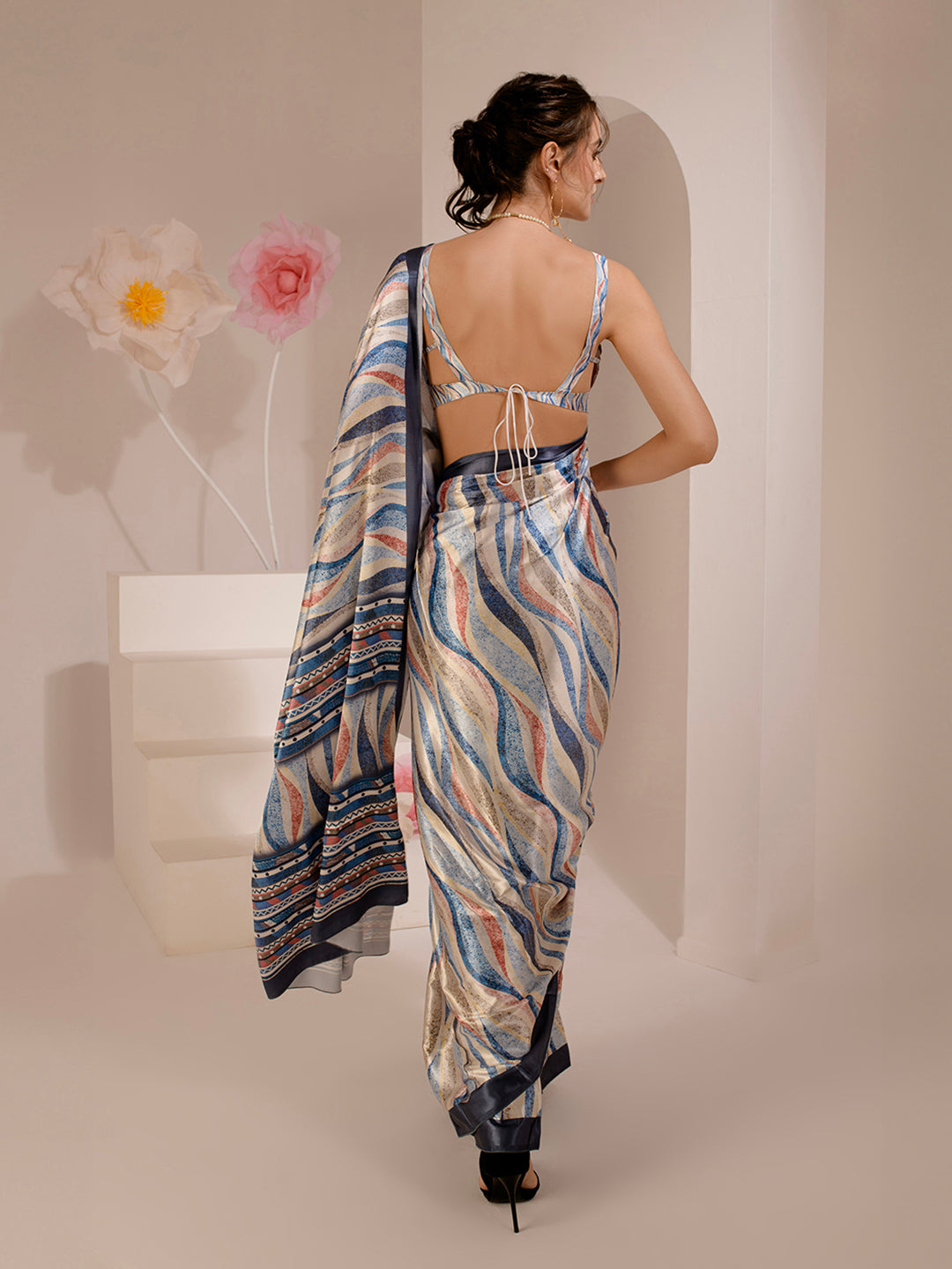 ELTIRE Beautiful Printed Satin Saree