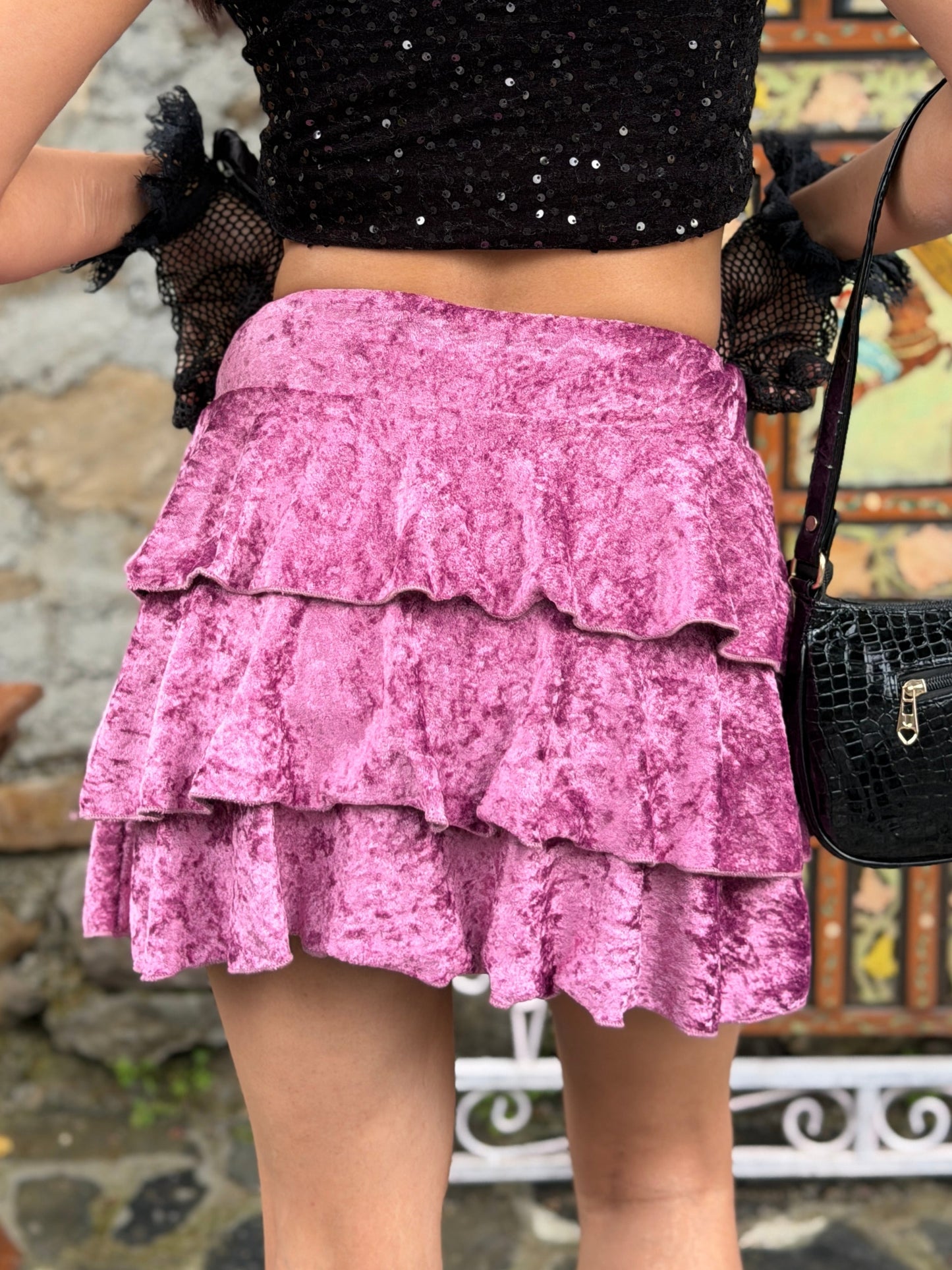 TANDUL Women Alluring Pink Velvet Skirt