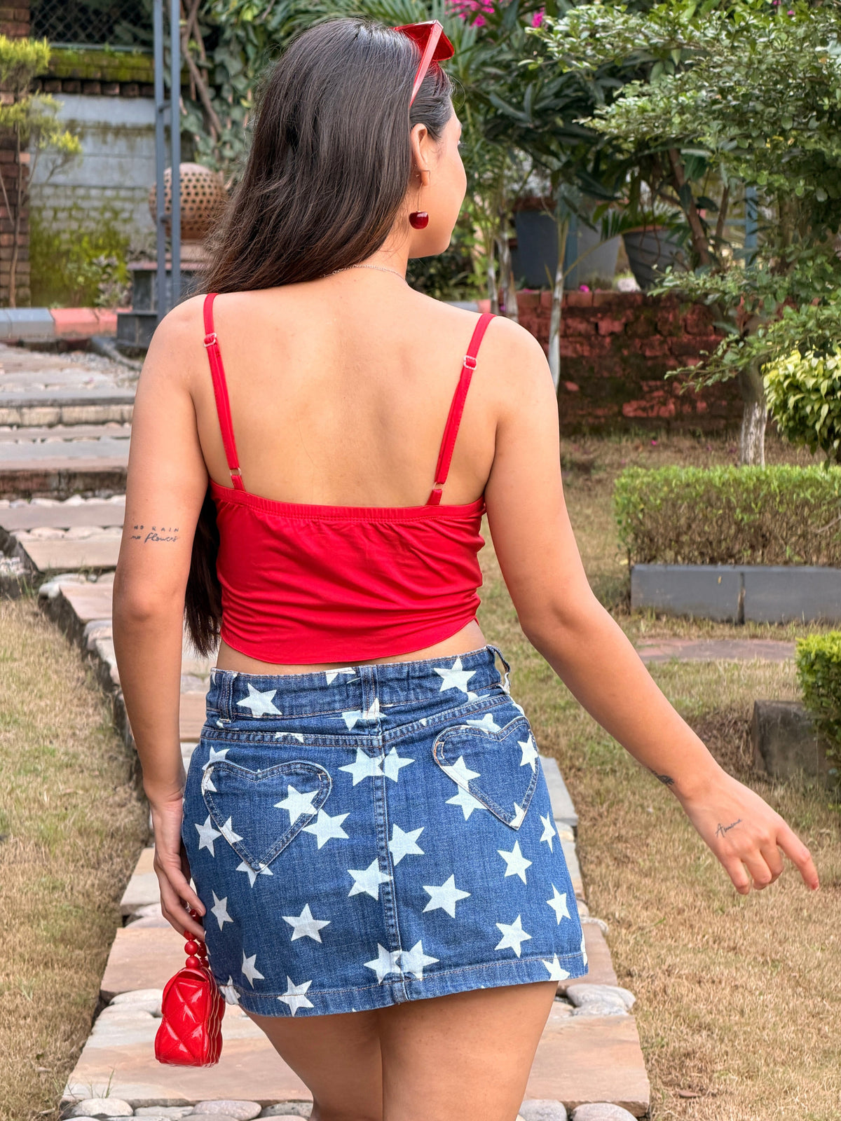 TANDUL Women Twist-Front Red Handkerchief Hem Camisole Top