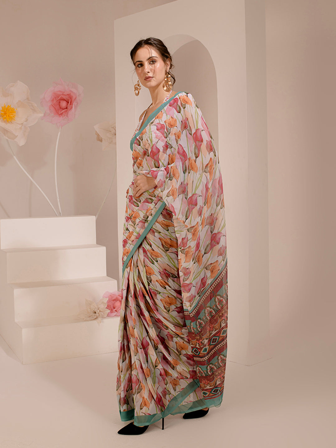 ELTIRE Exquisite Printed Bollywood Style Georgette Saree