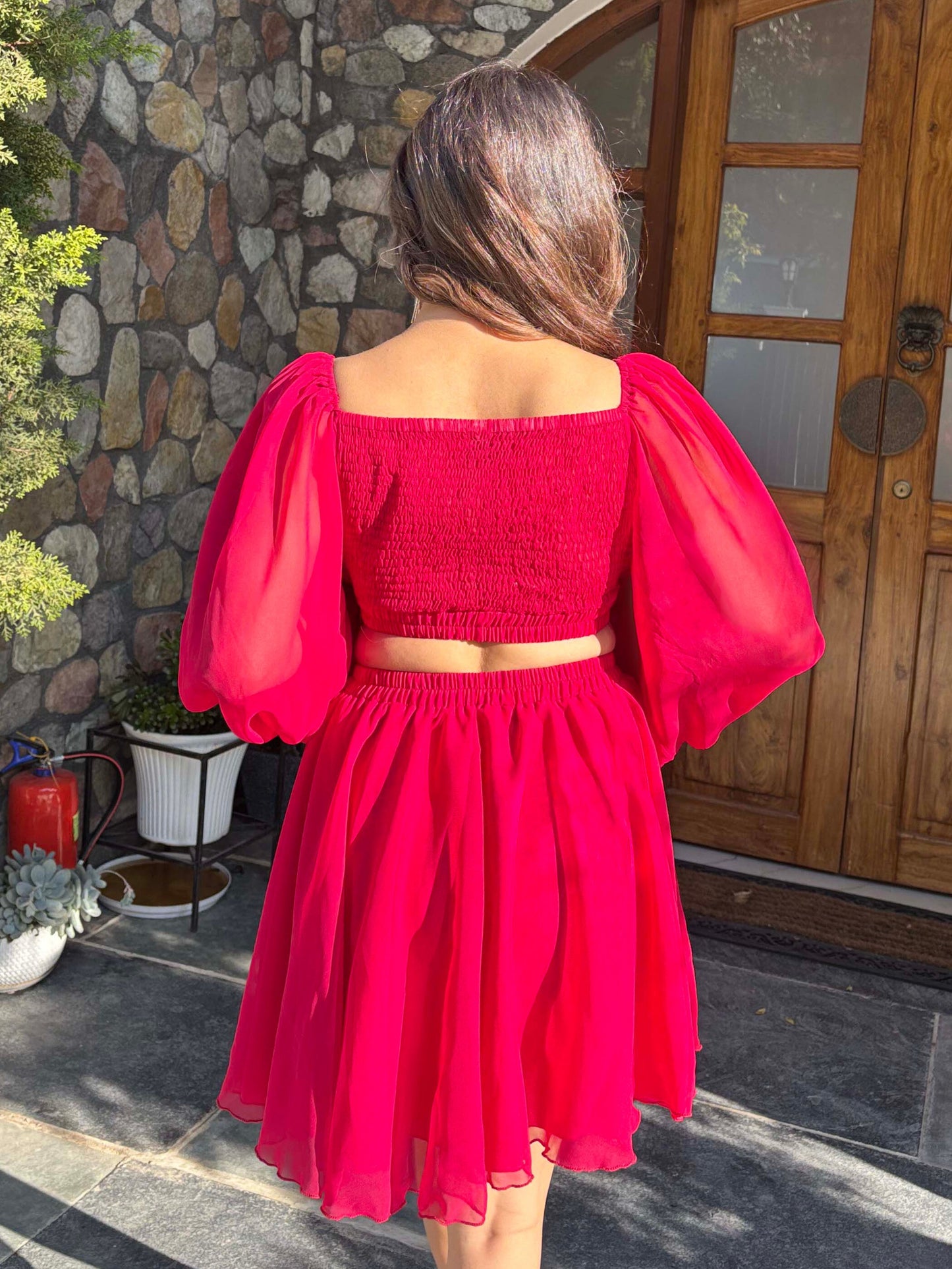 TANDUL Women Stunning Red Georgette Co-ord Set