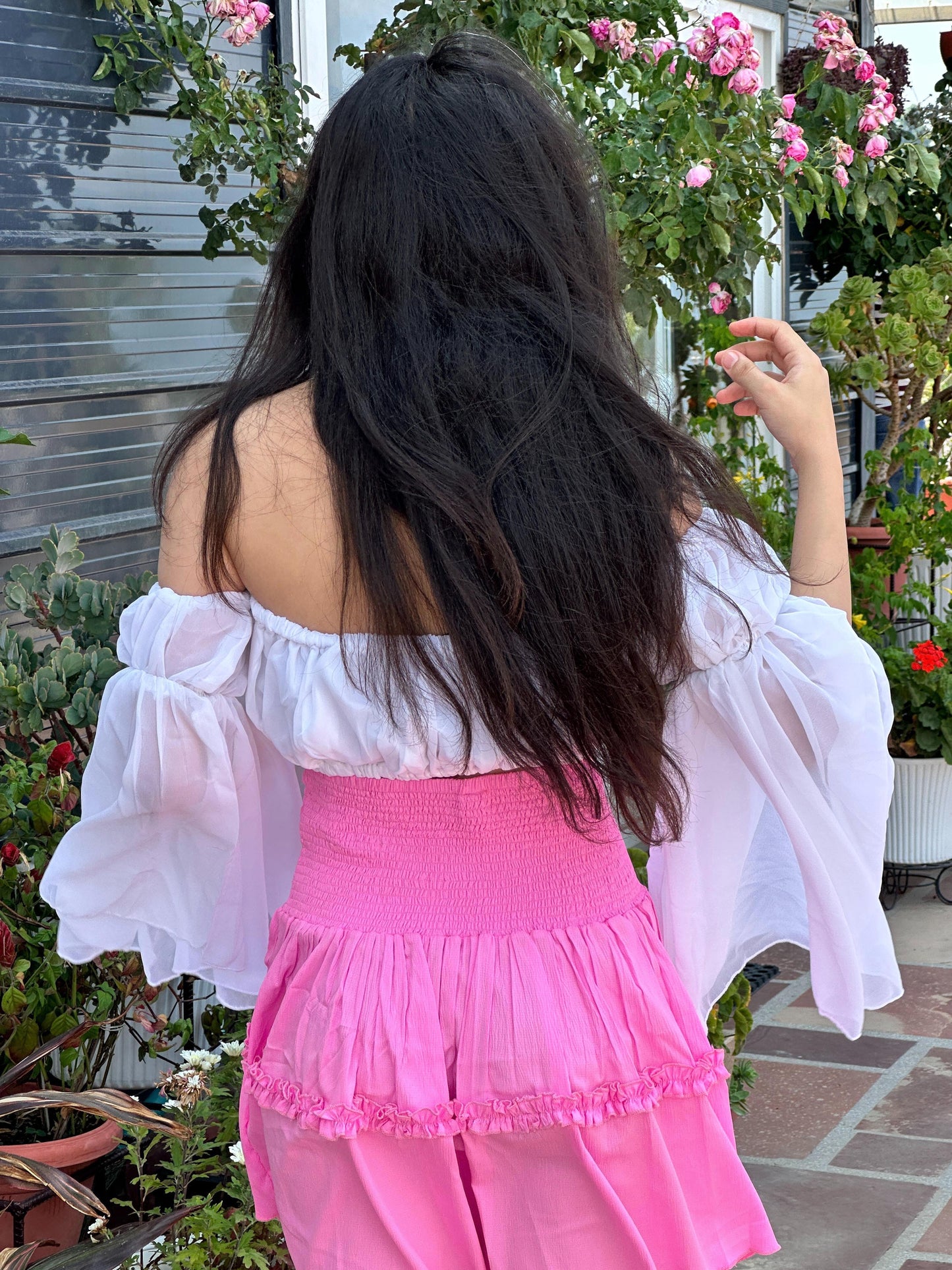 TANDUL Women Solid White Georgette Crop Top