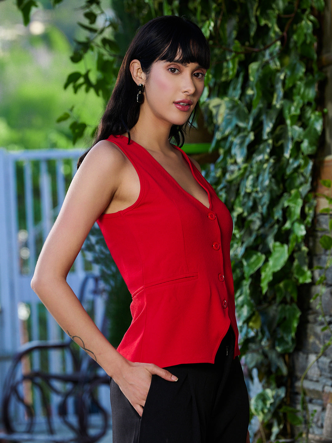 TANDUL Women Stylish Red Waistcoat