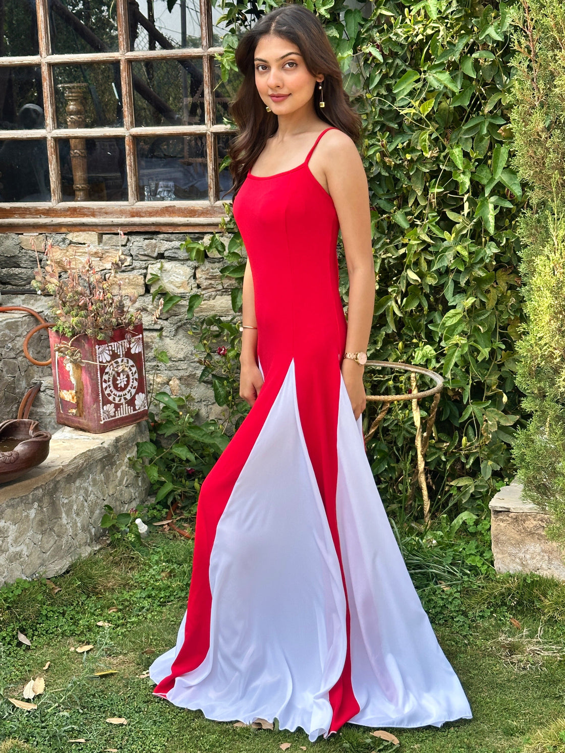 TANDUL Stunning Red and White Flared Dress