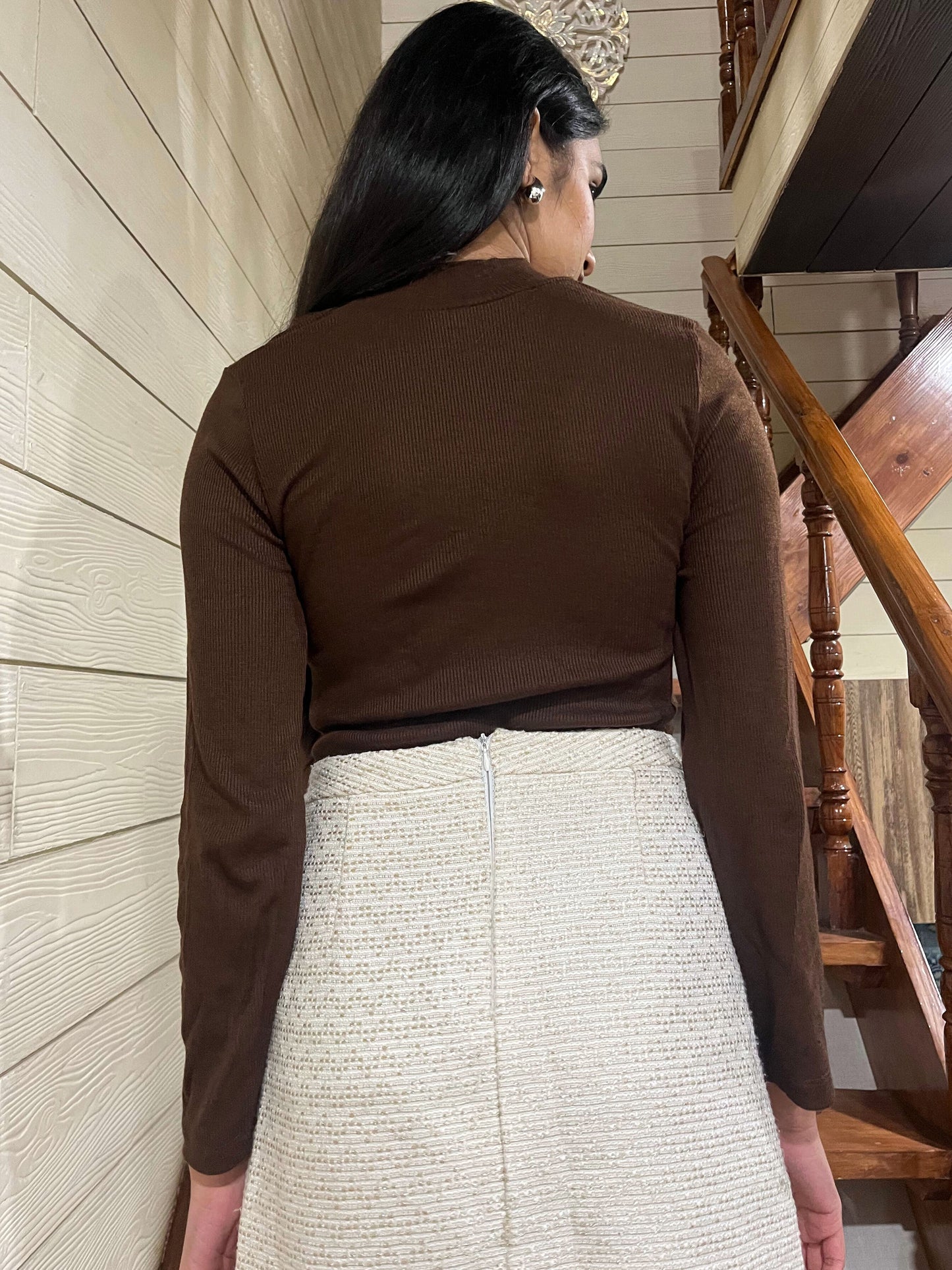 TANDUL Women Solid High Neck Brown Sweater