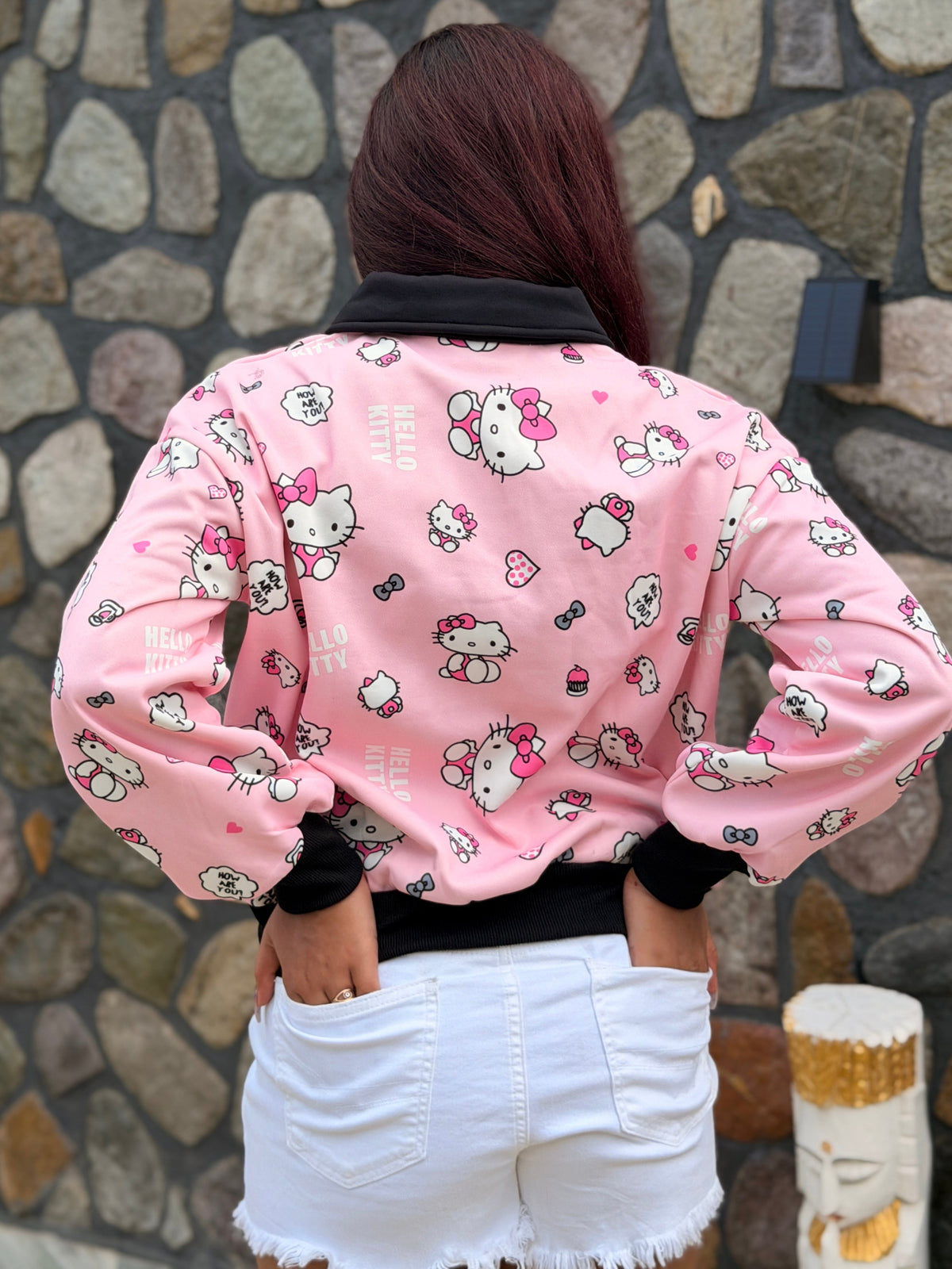 TANDUL Women Pink Hello Kitty Print Polo Sweatshirt
