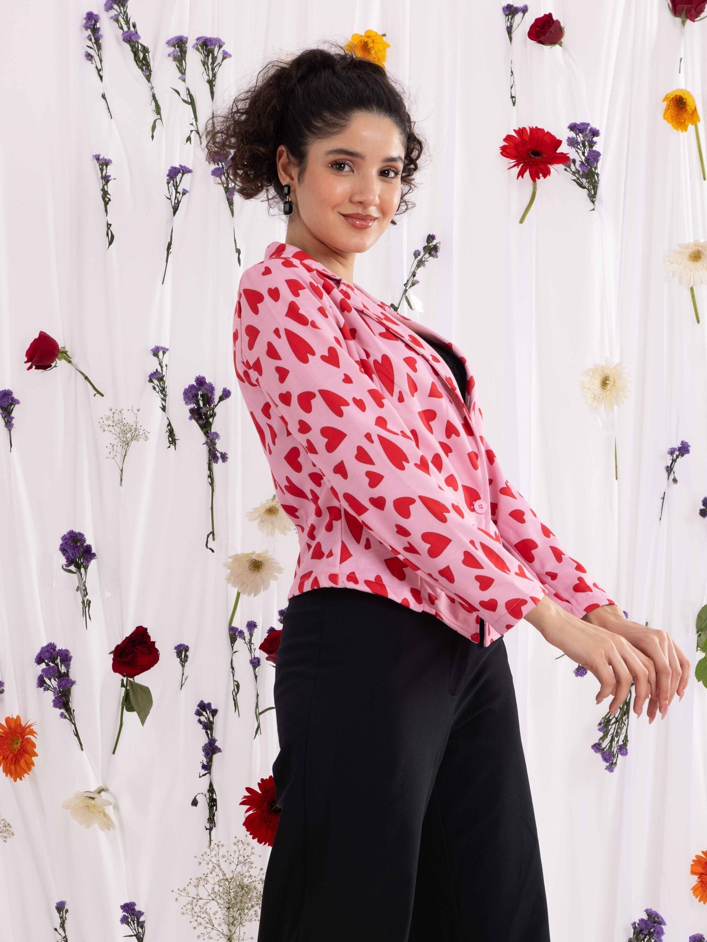 TANDUL Fleece Floral Print Coat