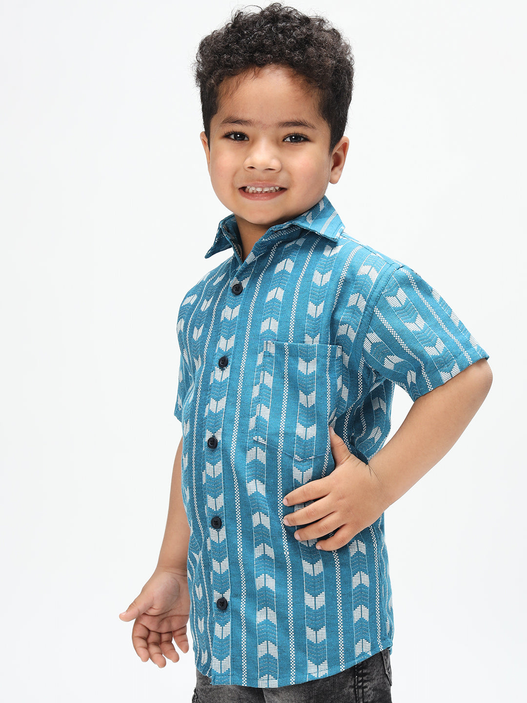 Boys Stylish Skyblue Printed Casual Shirt