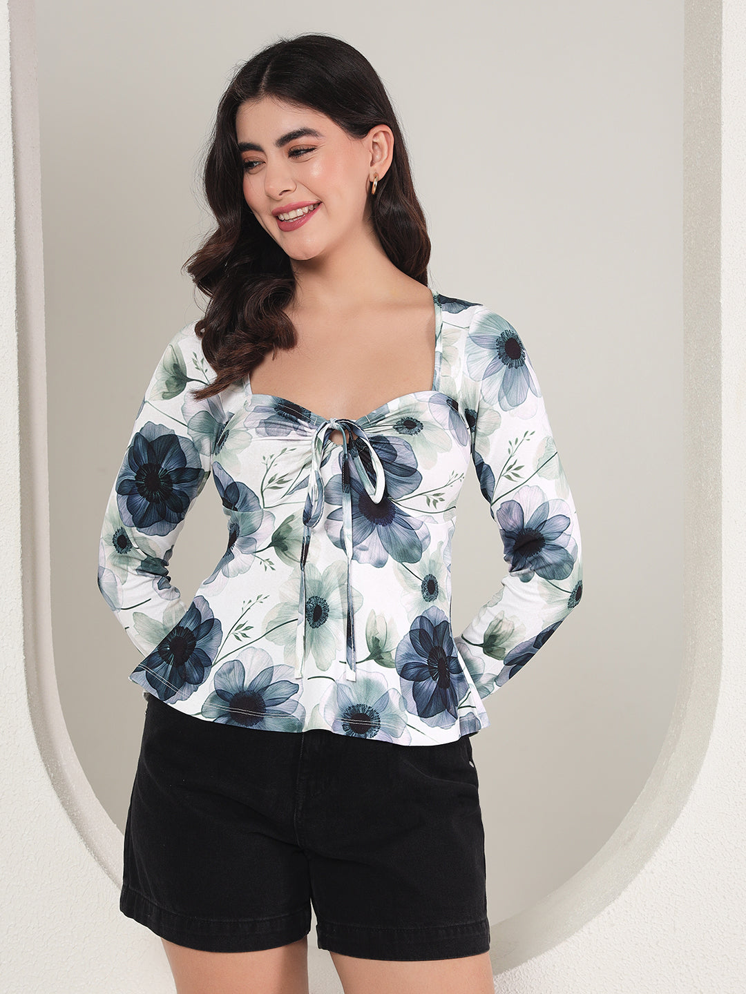TANDUL  Casual Regular Sleeves Floral Print Women White Top