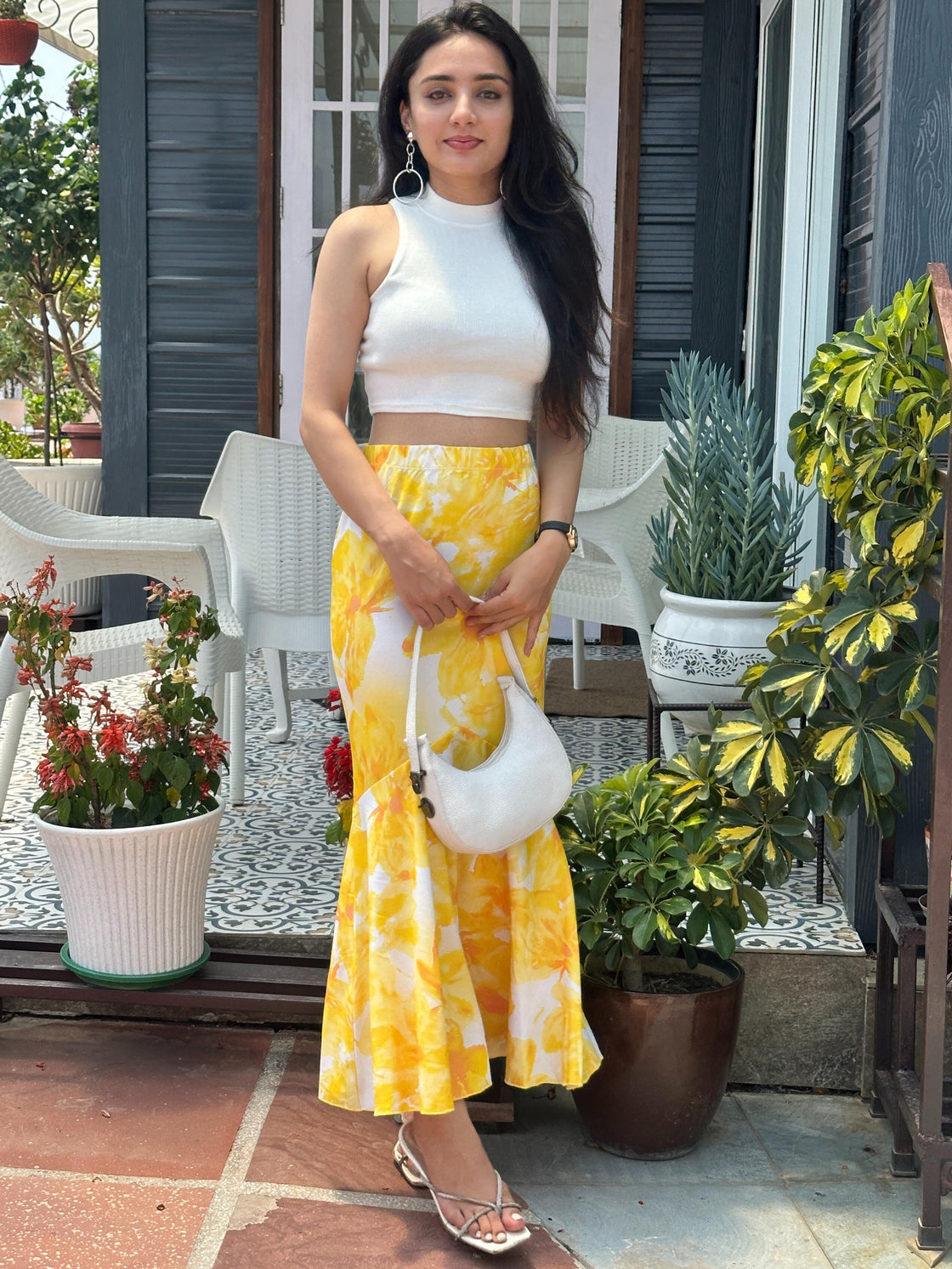 TANDUL Women Stunning Yellow and White Floral Skirt