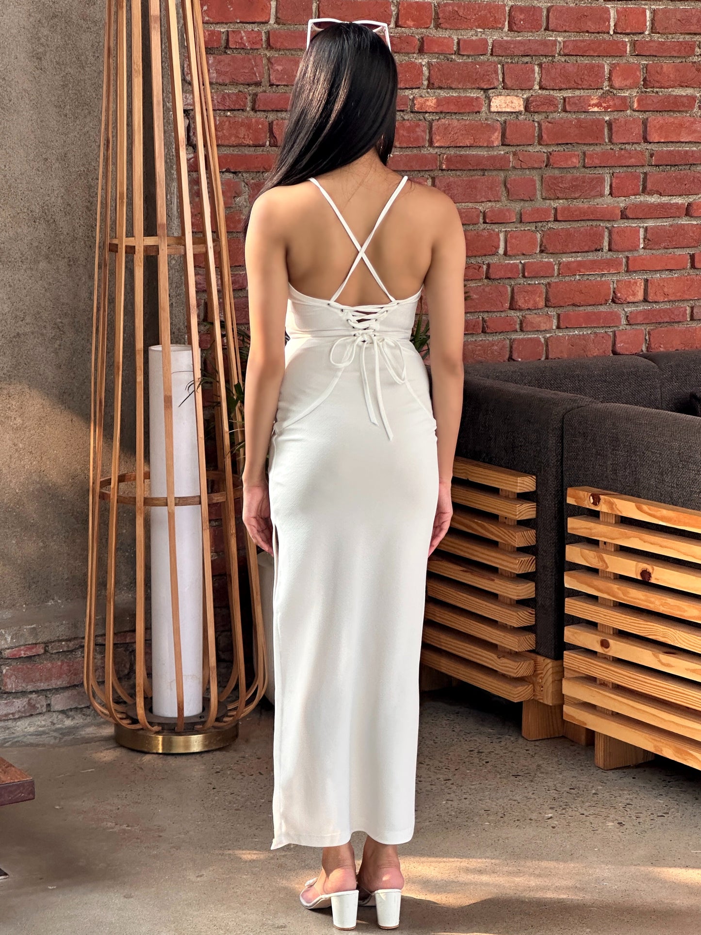 TANDUL Women White Dress with Attached Belt