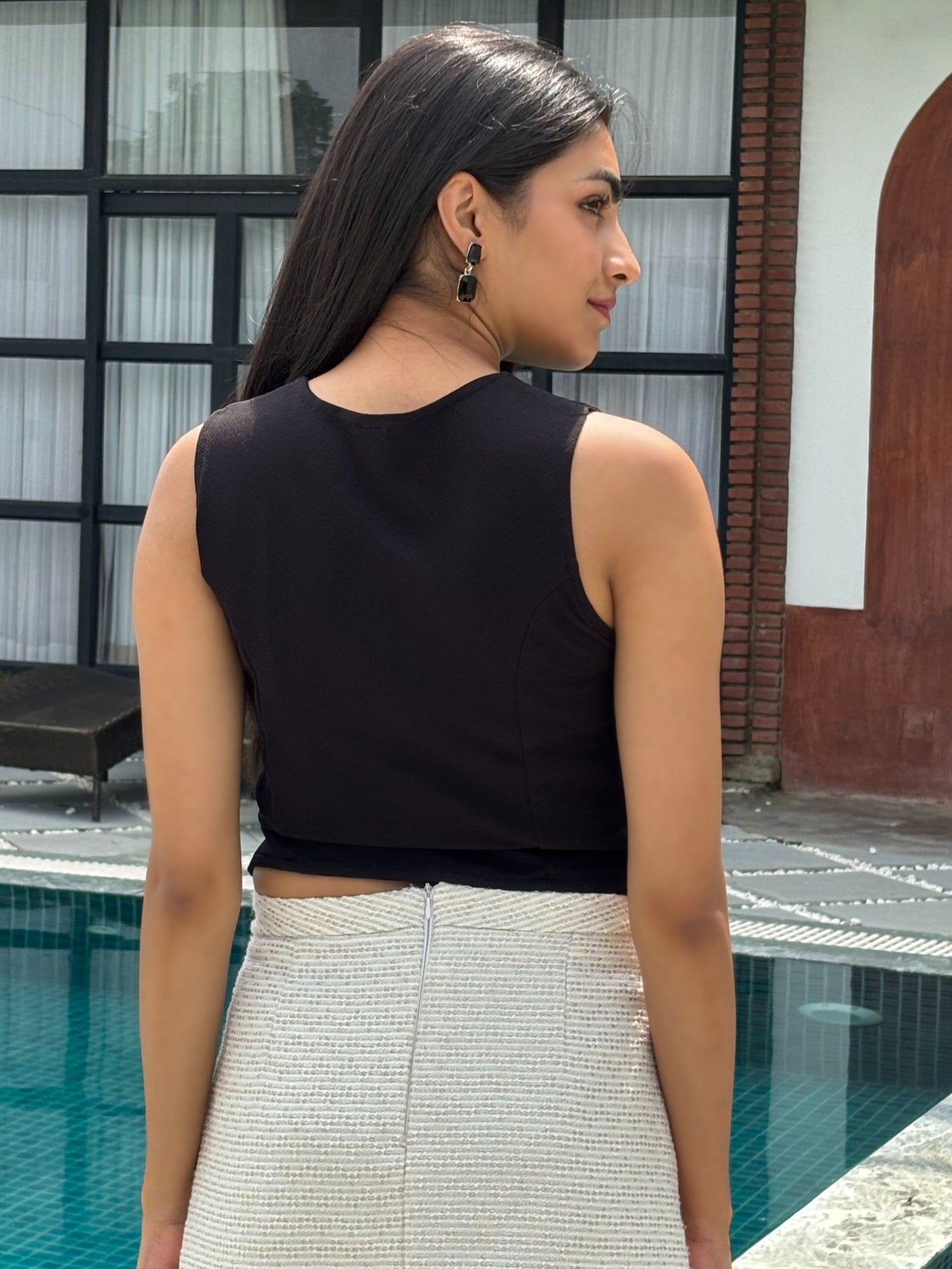 TANDUL Women Black Detailed Top