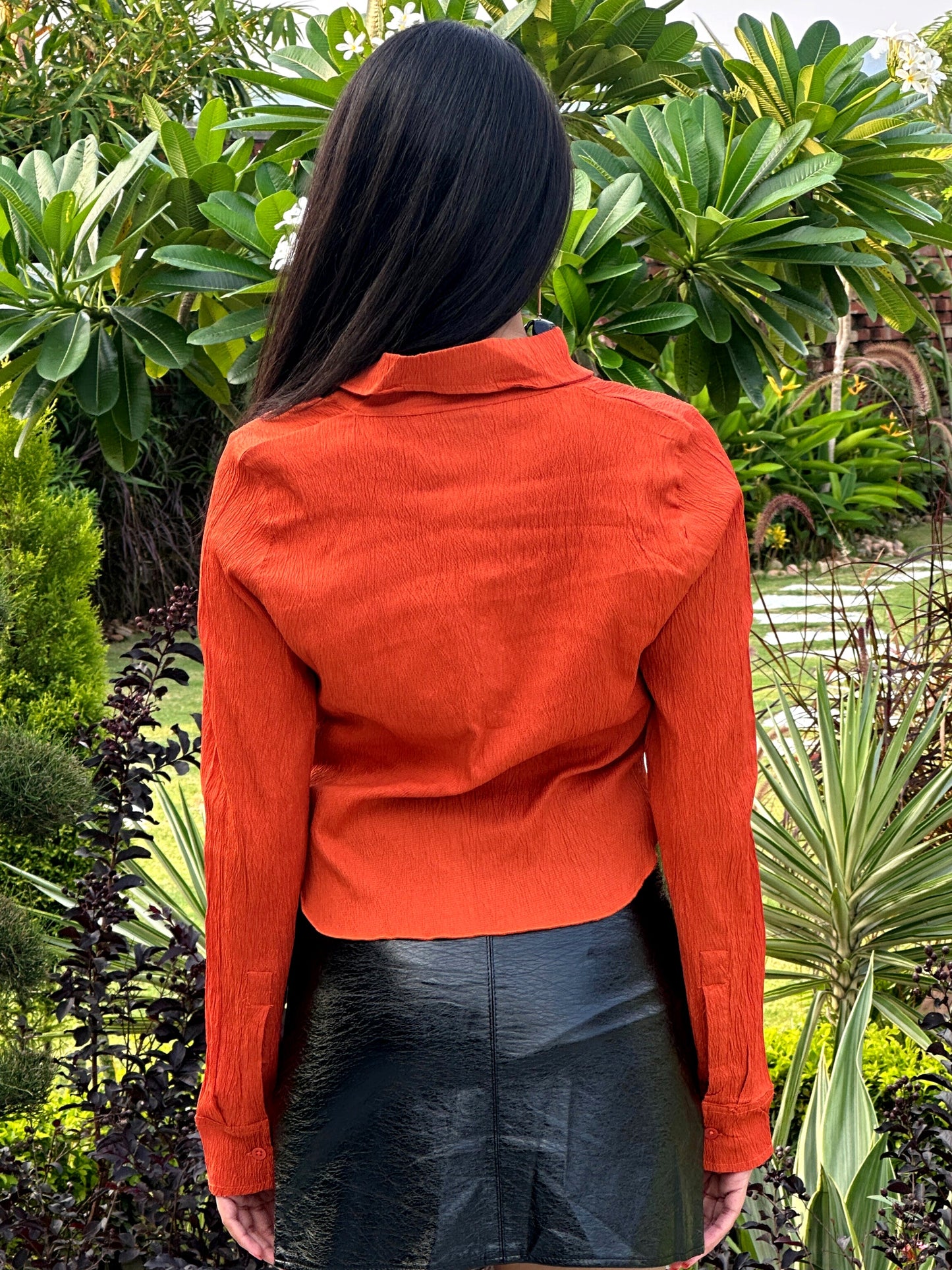 TANDUL Women Orange Solid Crop Shirt