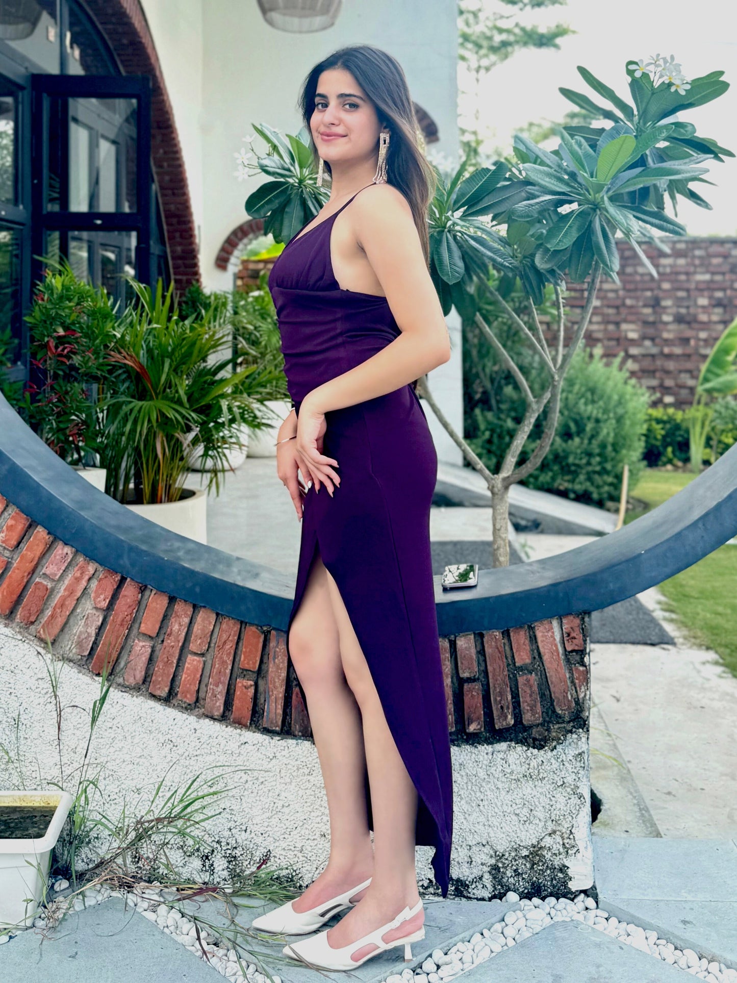 TANDUL Women Stunning Wine Color Dress