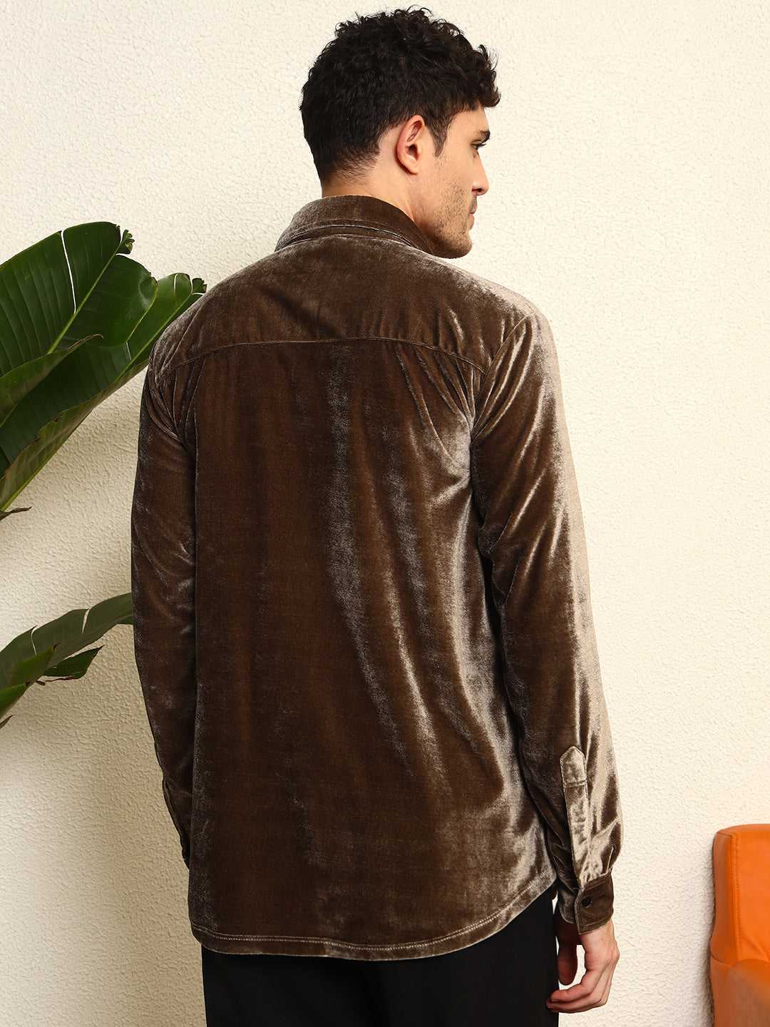 TANDUL Mens's Alluring Grey Velvet Shirt