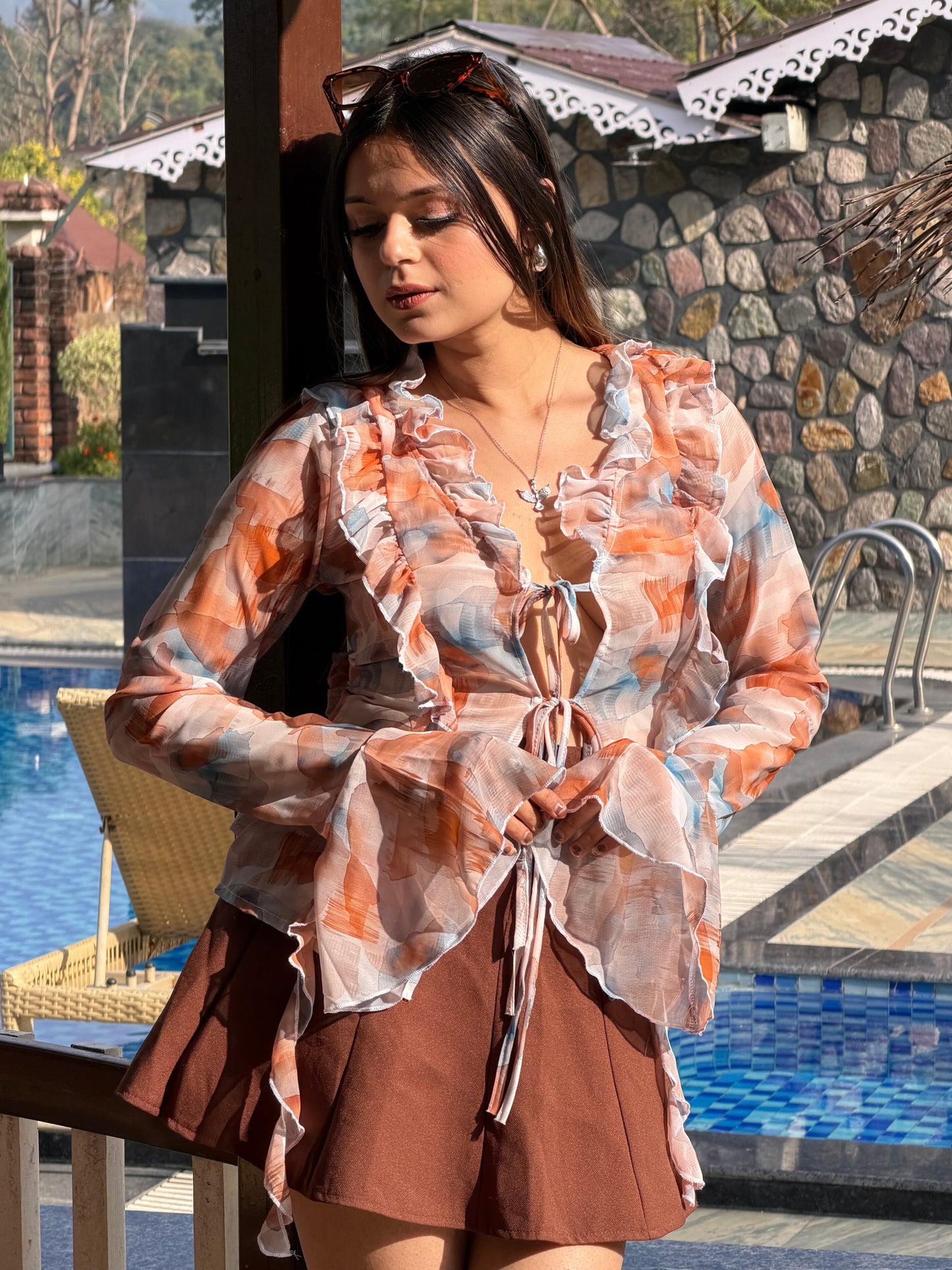 TANDUL Women Elegant Ruffles Top