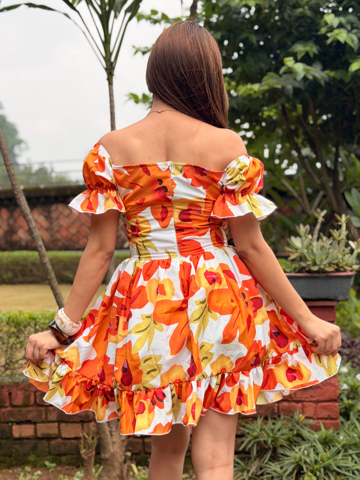 TANDUL Women's Vibrant Floral Off-the-Shoulder A-Line Mini Dress