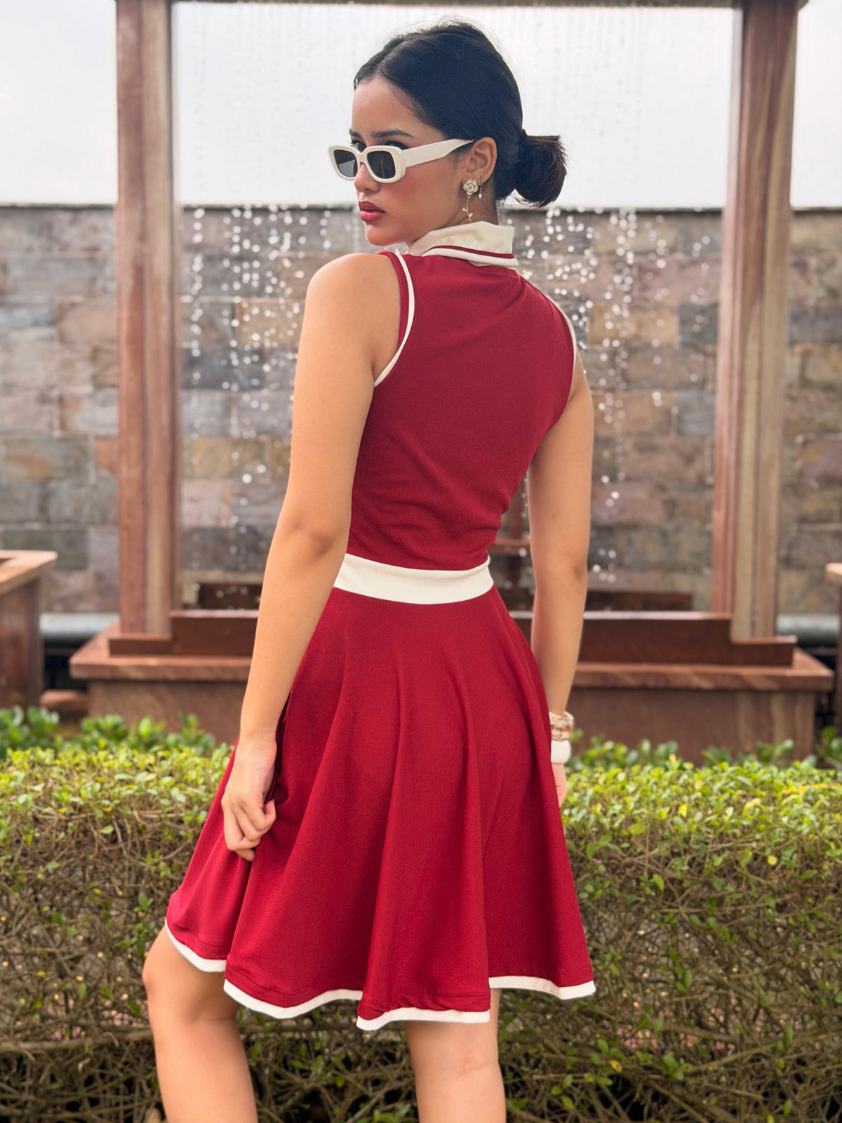 TANDUL Women Retro Sleeveless Polo Dress with Zipper Neck