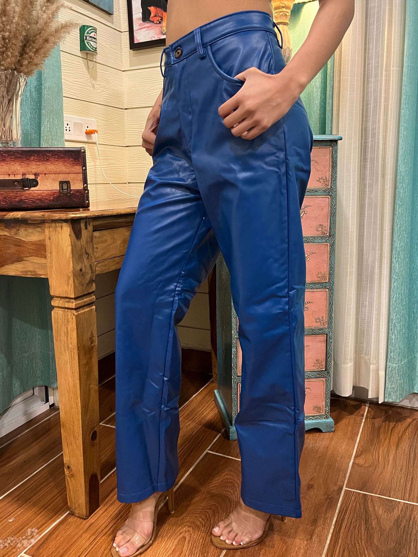 TANDUL Women Regular Fit Blue Leather Trousers