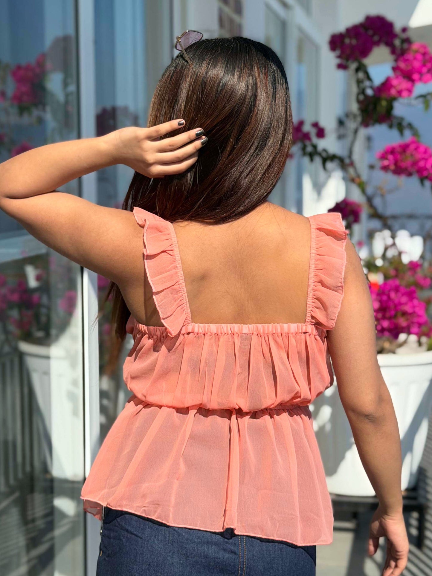 TANDUL Women Stylish Peach Color Georgette Top