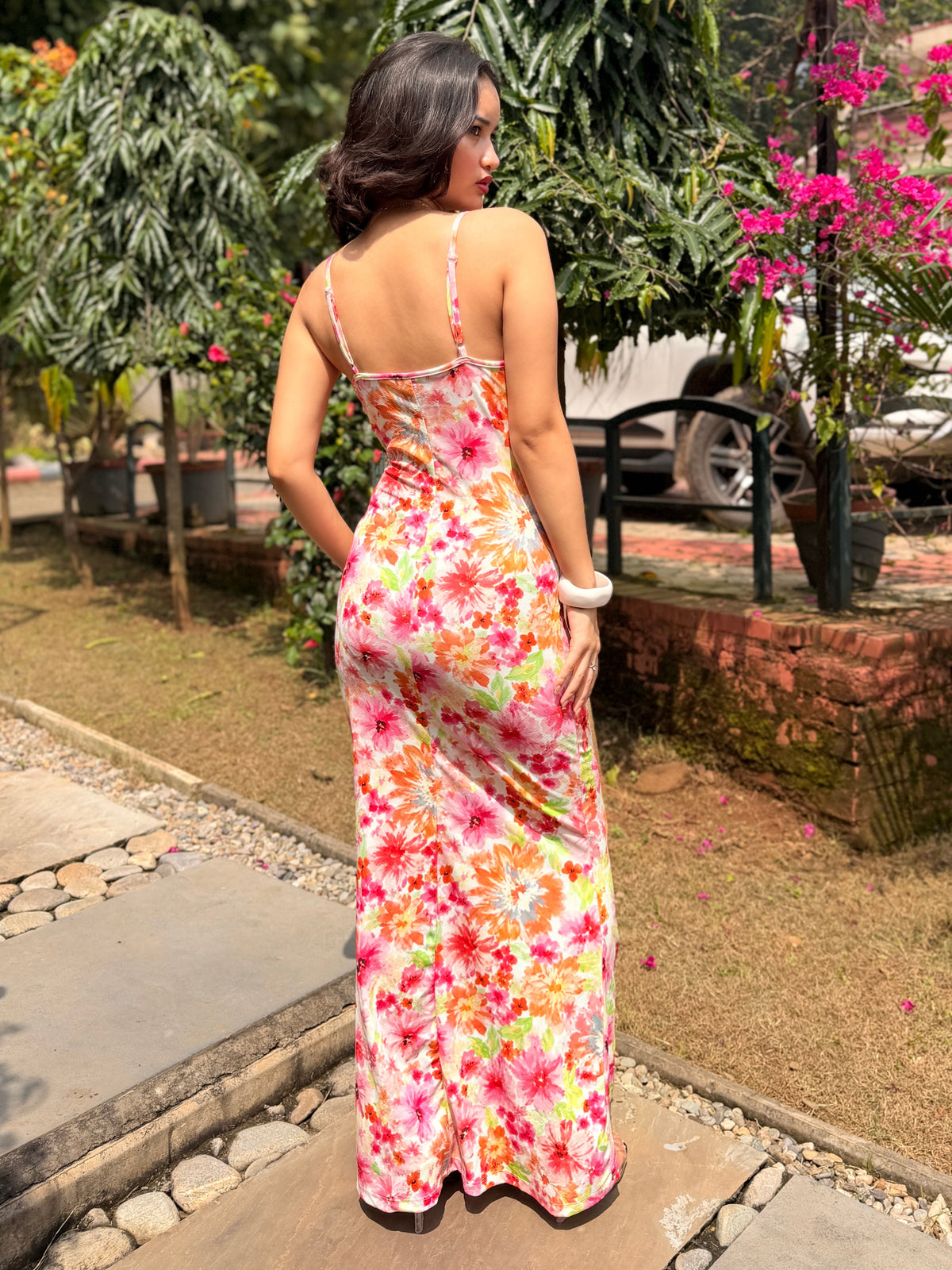 TANDUL Women Floral Print Cowl Neck Maxi Dress