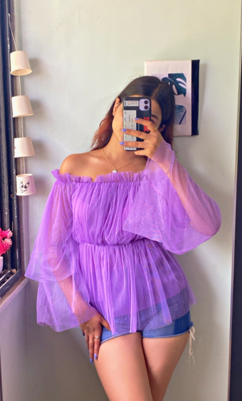 Casual Off Shoulder Sleeve Solid Women Purple Top