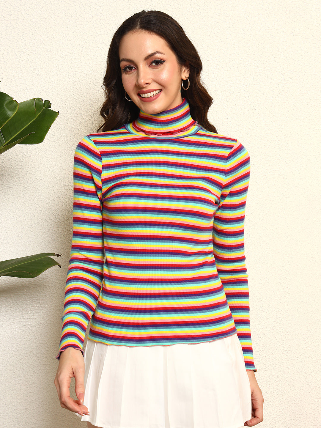 TANDUL Women Multicolor Striped Highneck