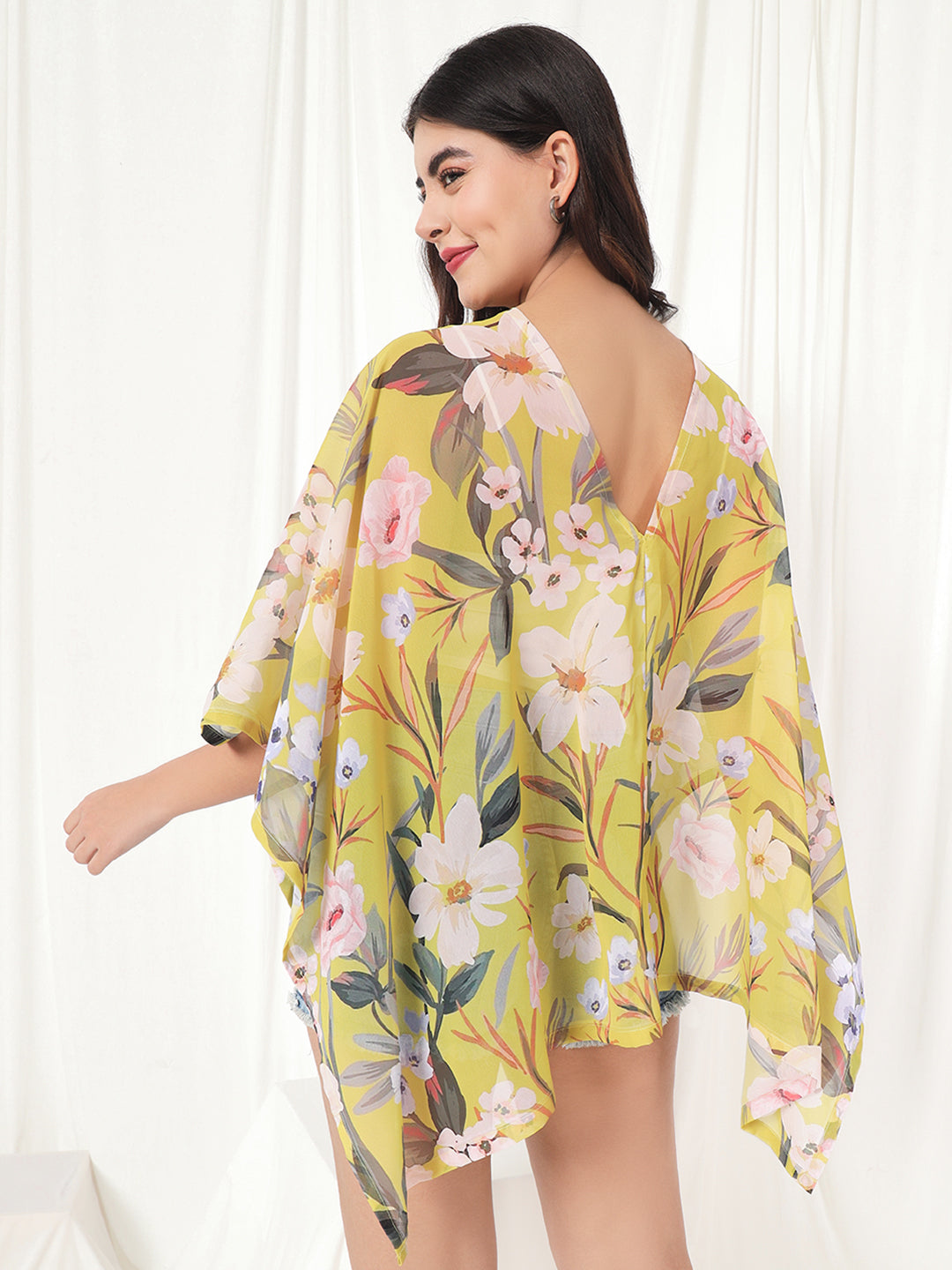 TANDUL  Women Kimono Style 3/4th Sleeve Yellow Shrug