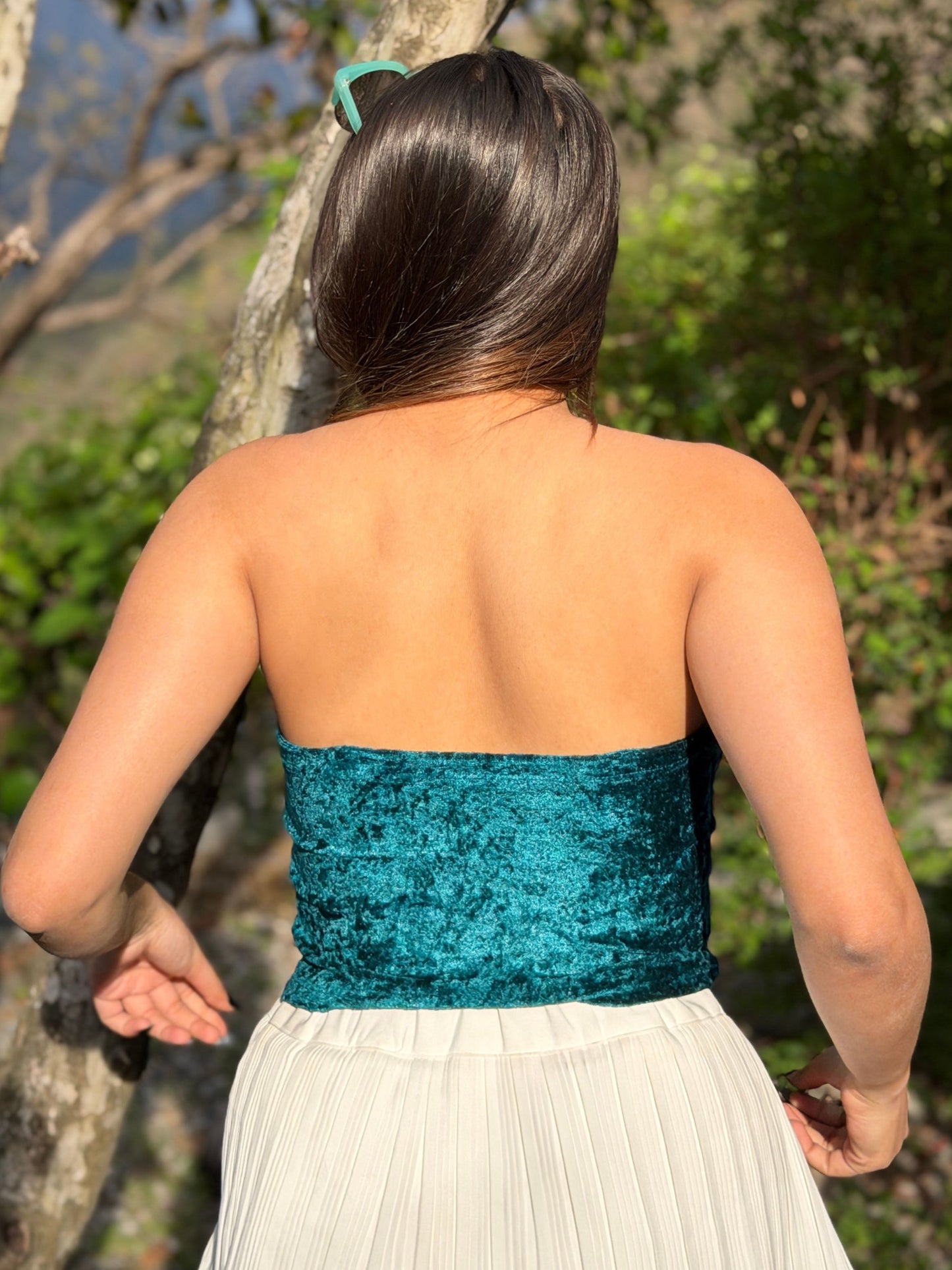 TANDUL Casual Sleeveless Solid Women Teal Top