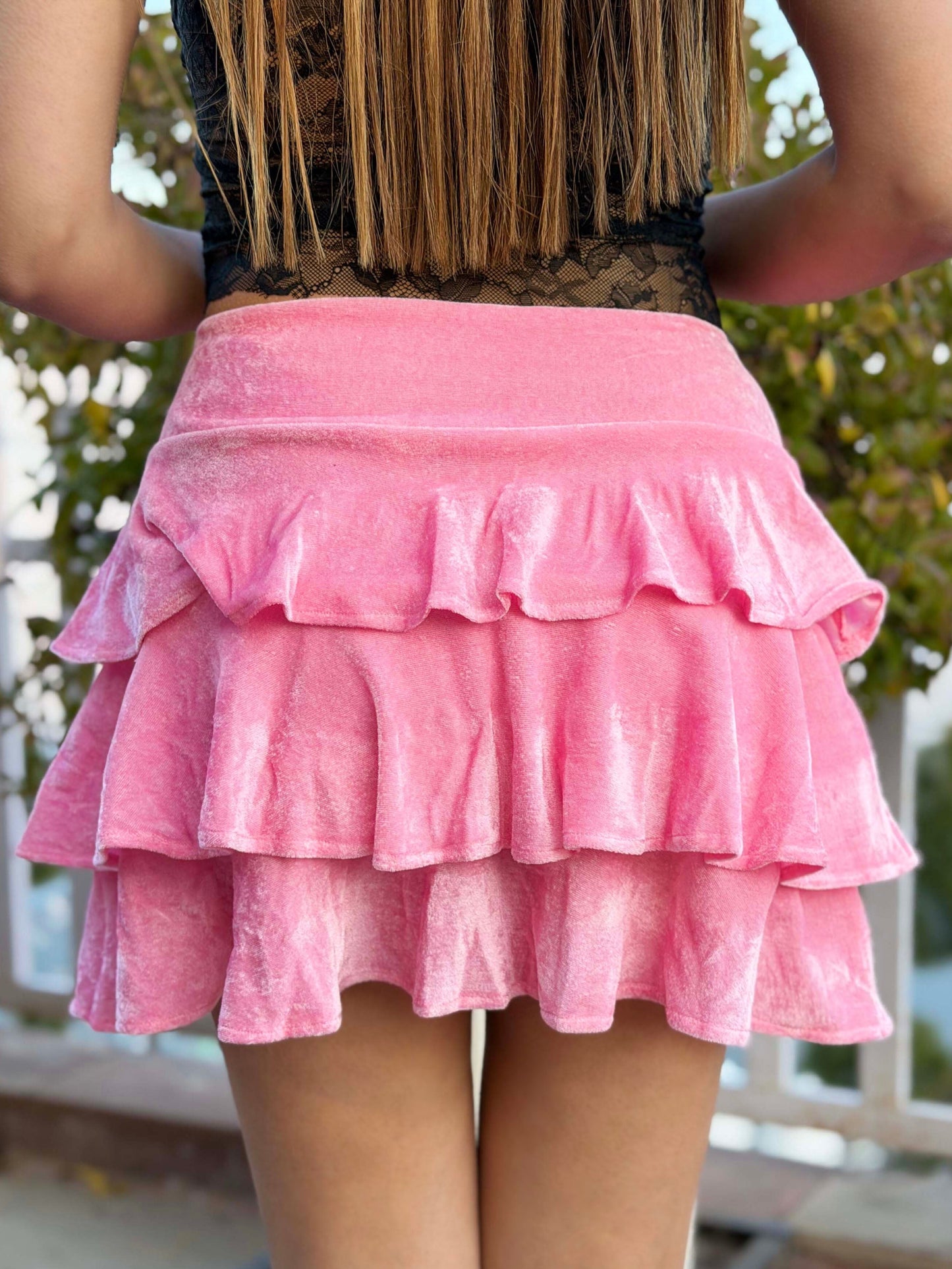 TANDUL Women Exquisite Baby Pink Velvet Skirt