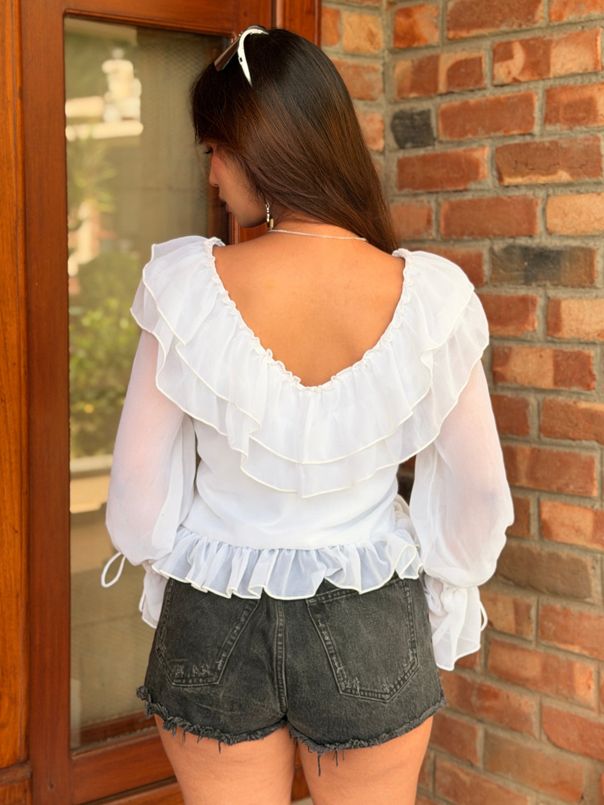 TANDUL Women Ethereal Snow White Ruffled Coquette Top