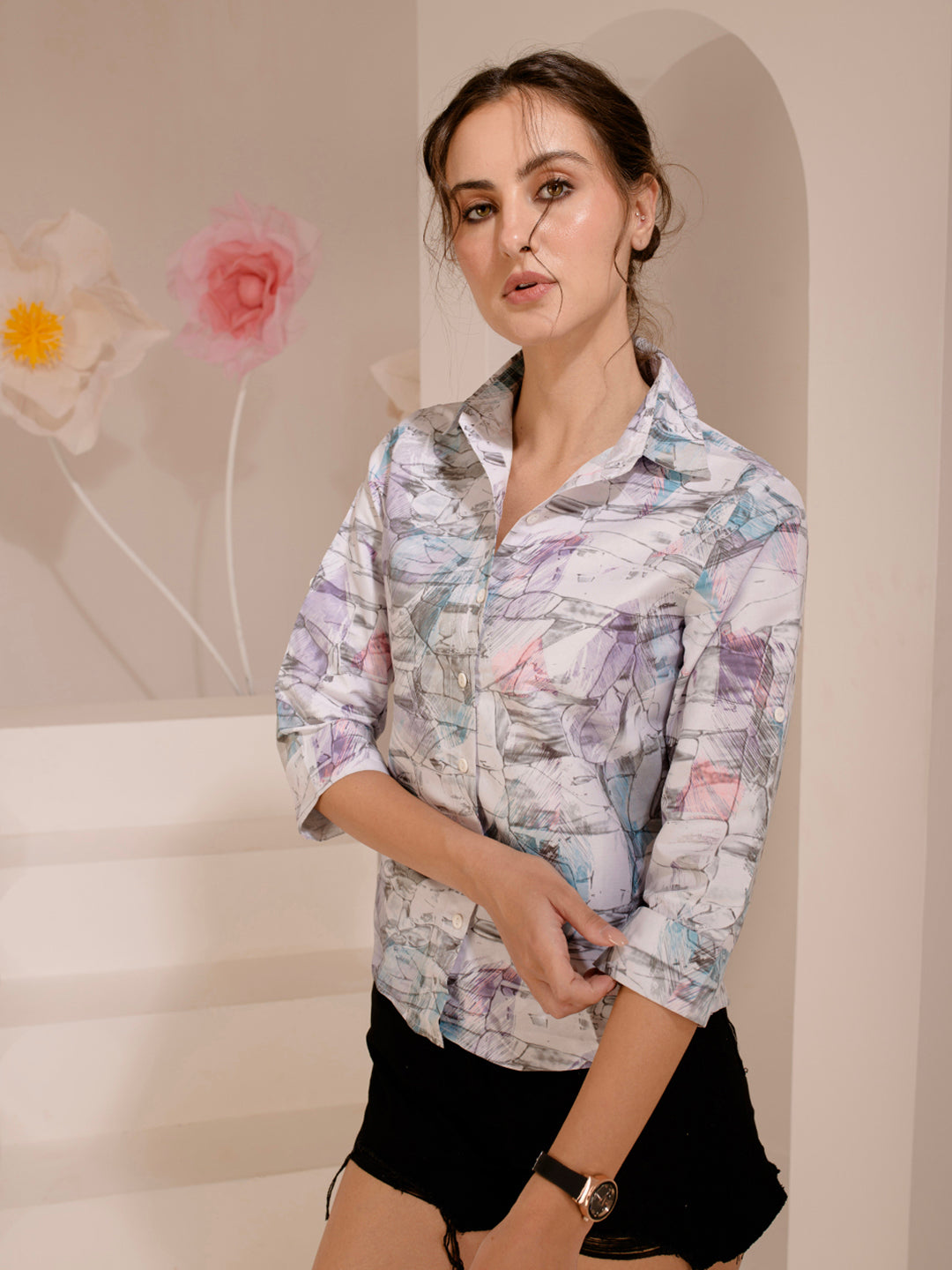 TANDUL  Women Regular Fit Printed Built-up Collar Casual Shirt