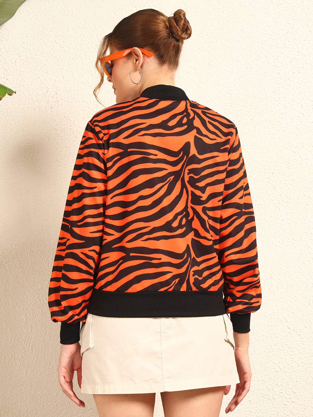 TANDUL Women Striking Orange and Black Zebra Print Jacket