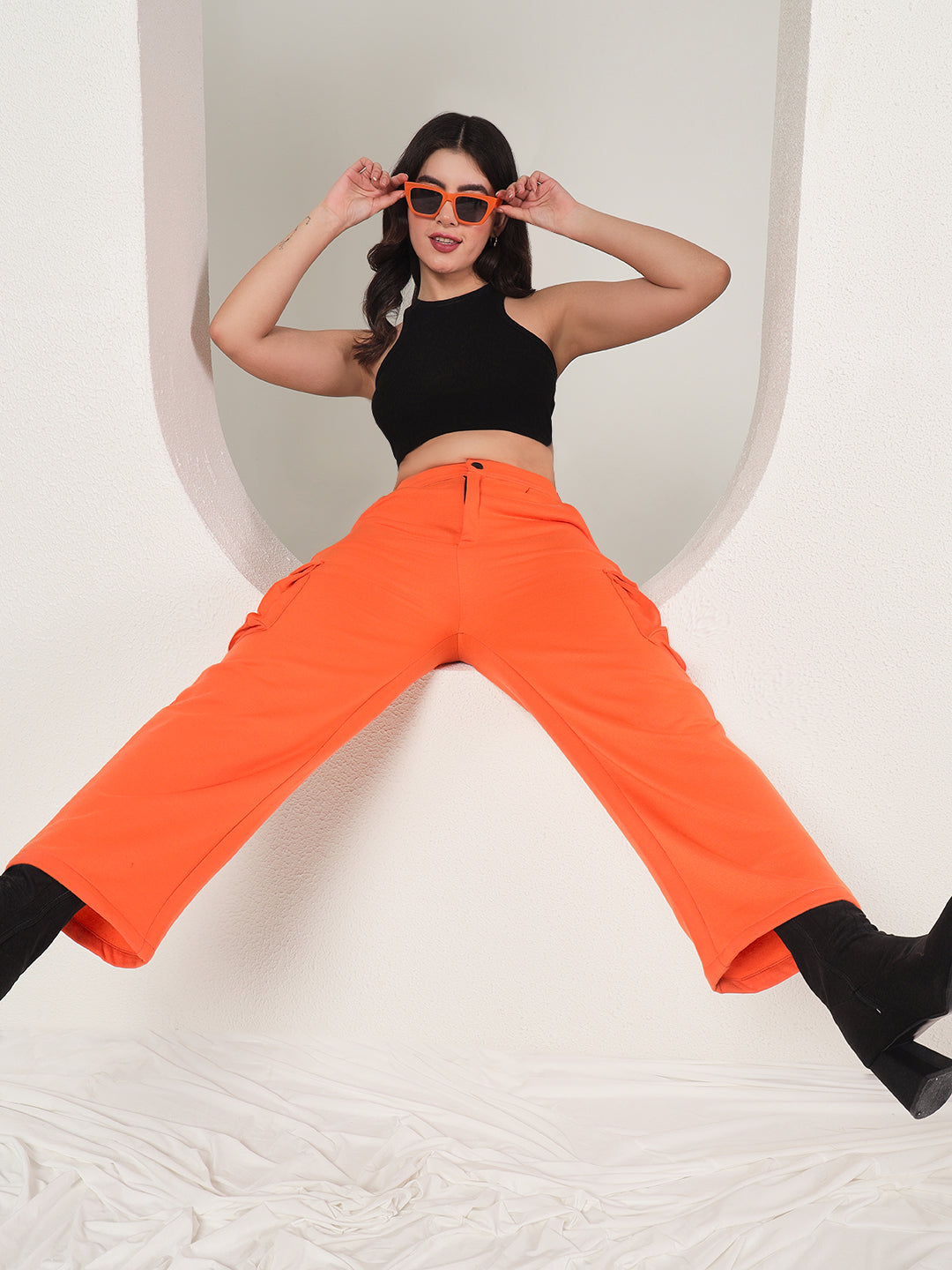 TANDUL  Women Regular Fit Orange Lycra Blend Trousers