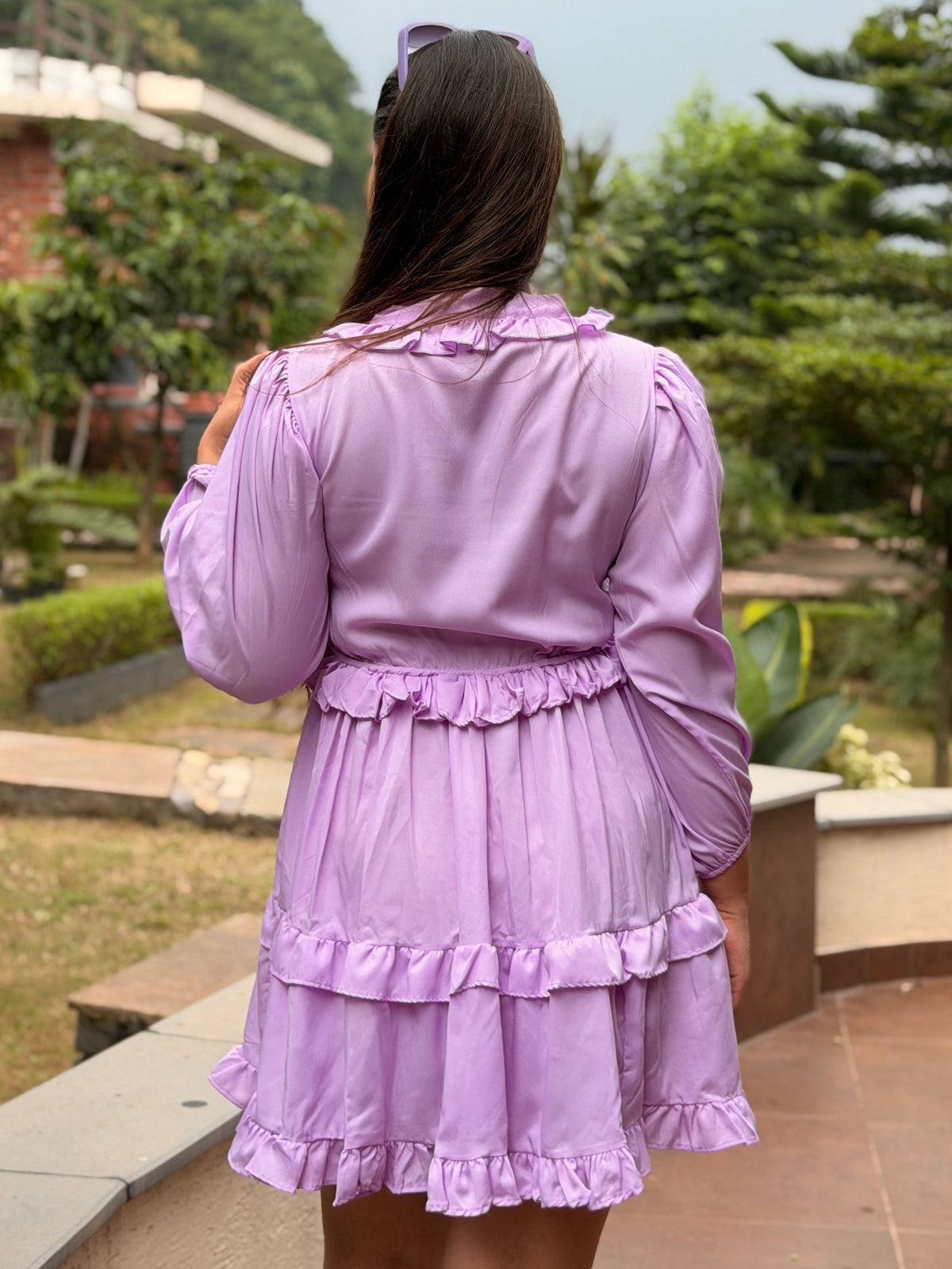 TANDUL Women Lilac Tiered Frill Babydoll Mini Dress