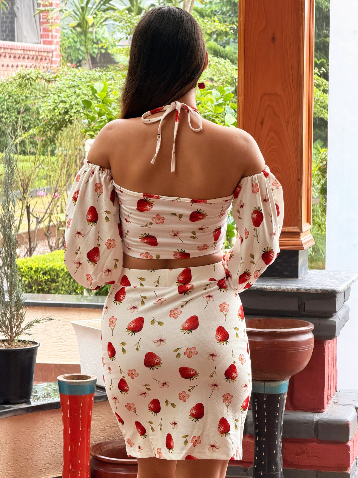 TANDUL Women Cute Strawberry Off-Shoulder Co-Ord Set