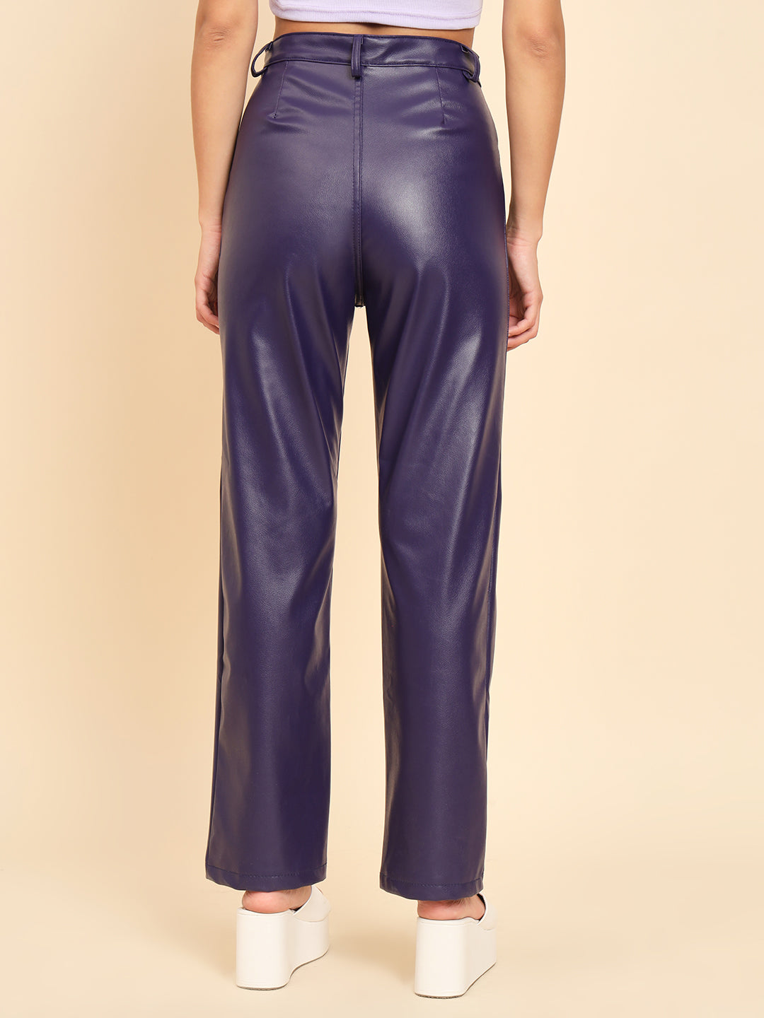 TANDUL Women Regular Fit Blue Faux Leather Trousers