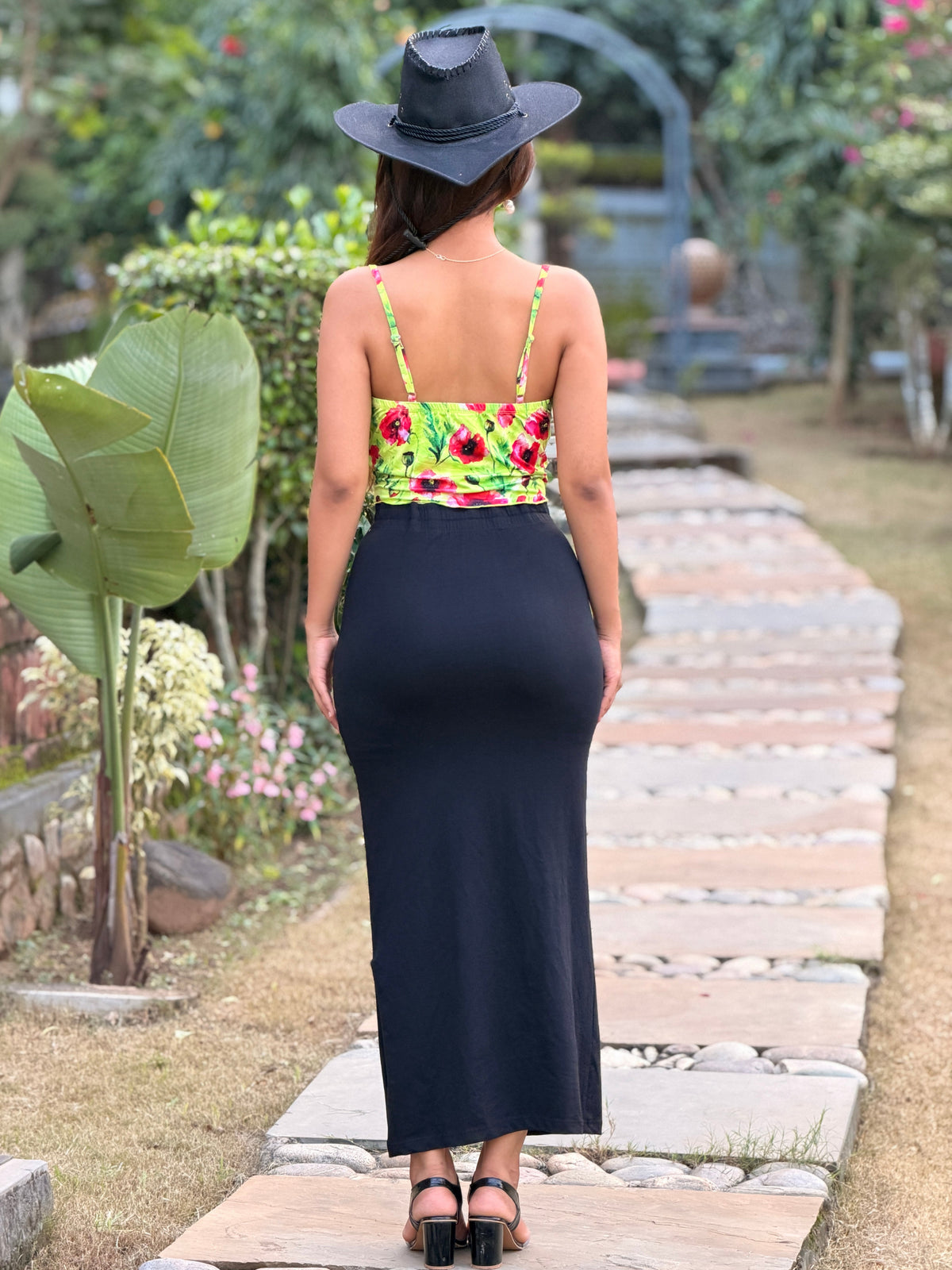 TANDUL Women Vibrant Lime & Red Floral Twist Crop Top