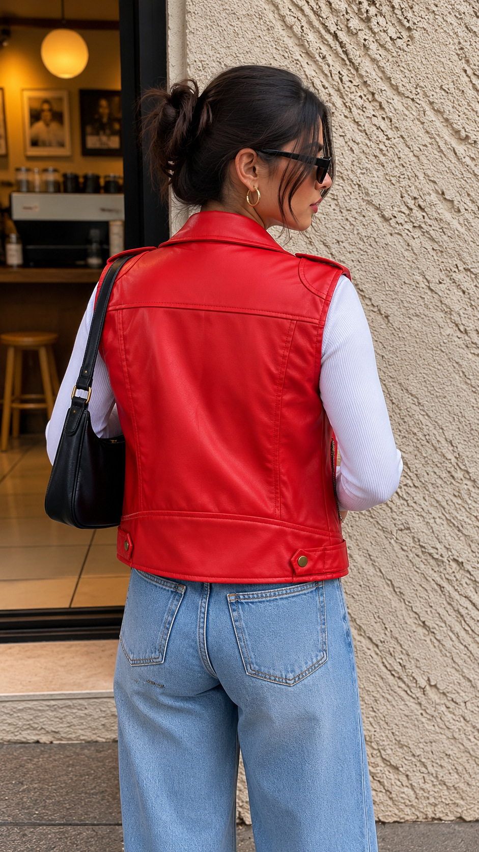 TANDUL Women Vibrant Red Sleeveless Faux Leather Jacket