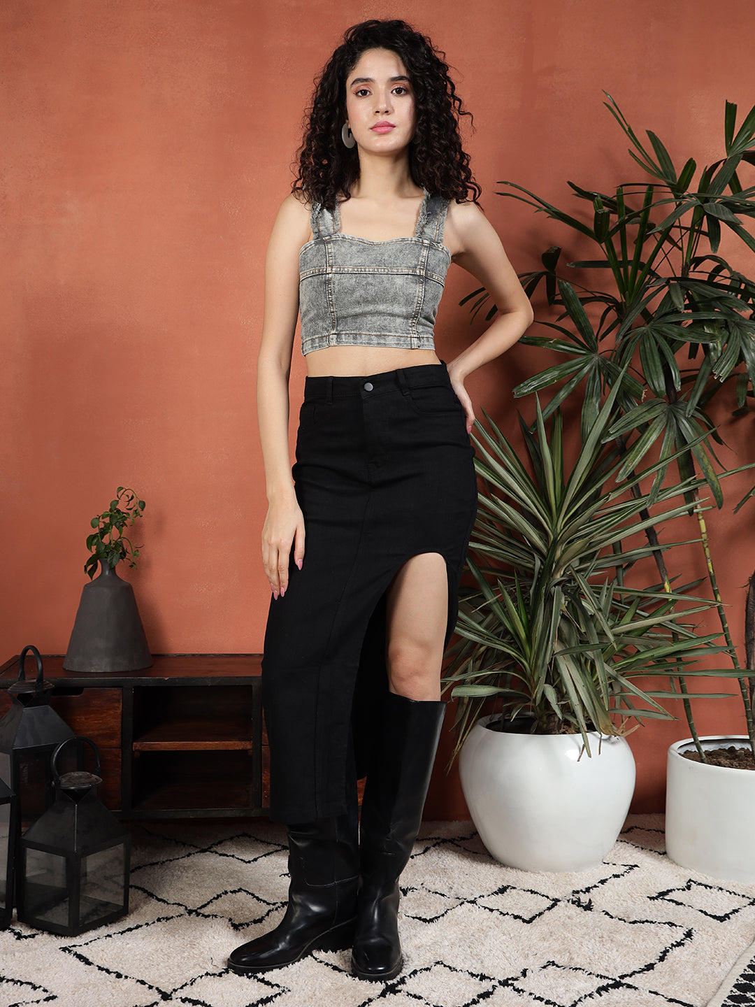 TANDUL Stylish Denim Crop Top