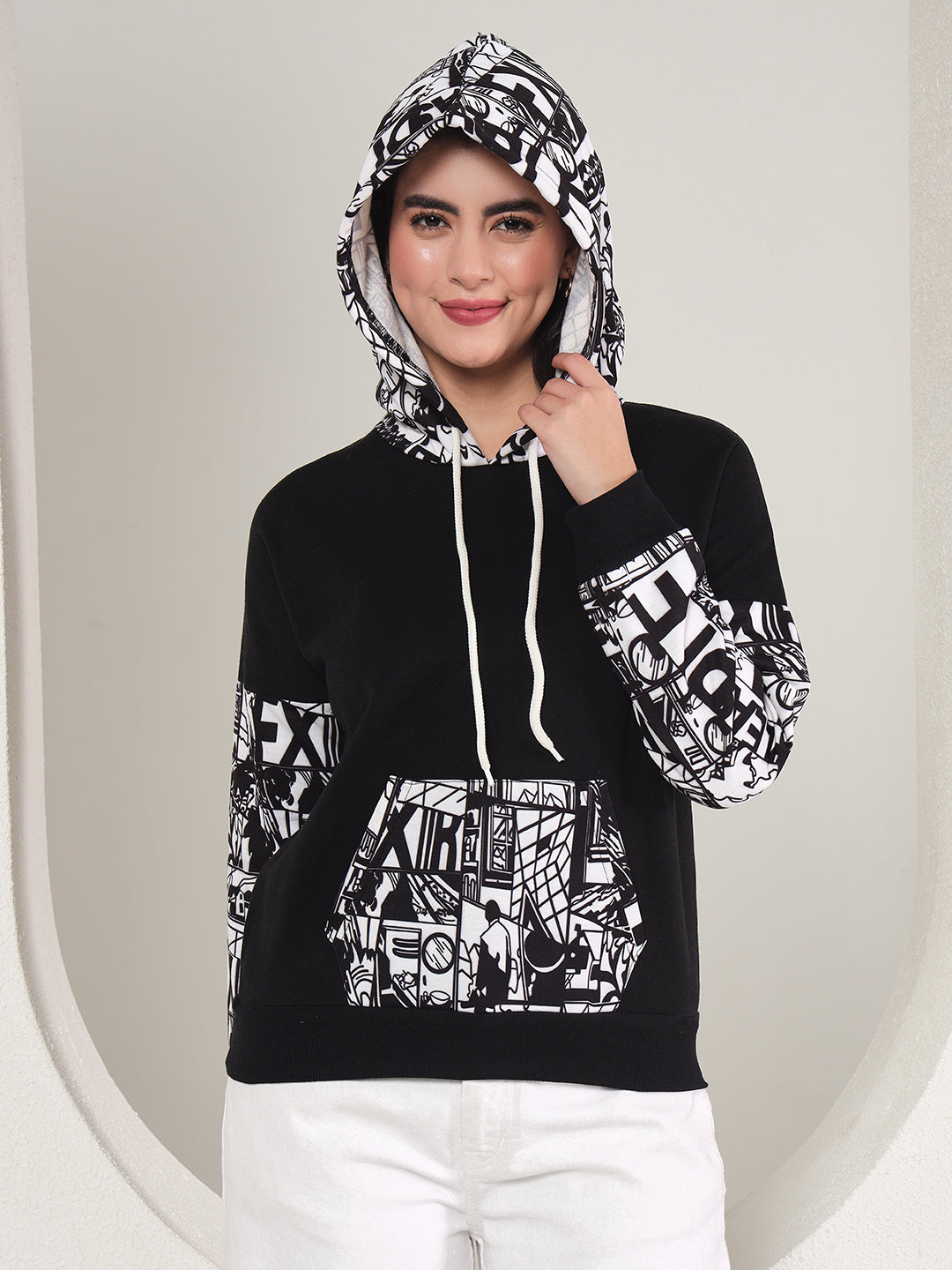 TANDUL  Women Full Sleeve Printed Hooded Sweatshirt