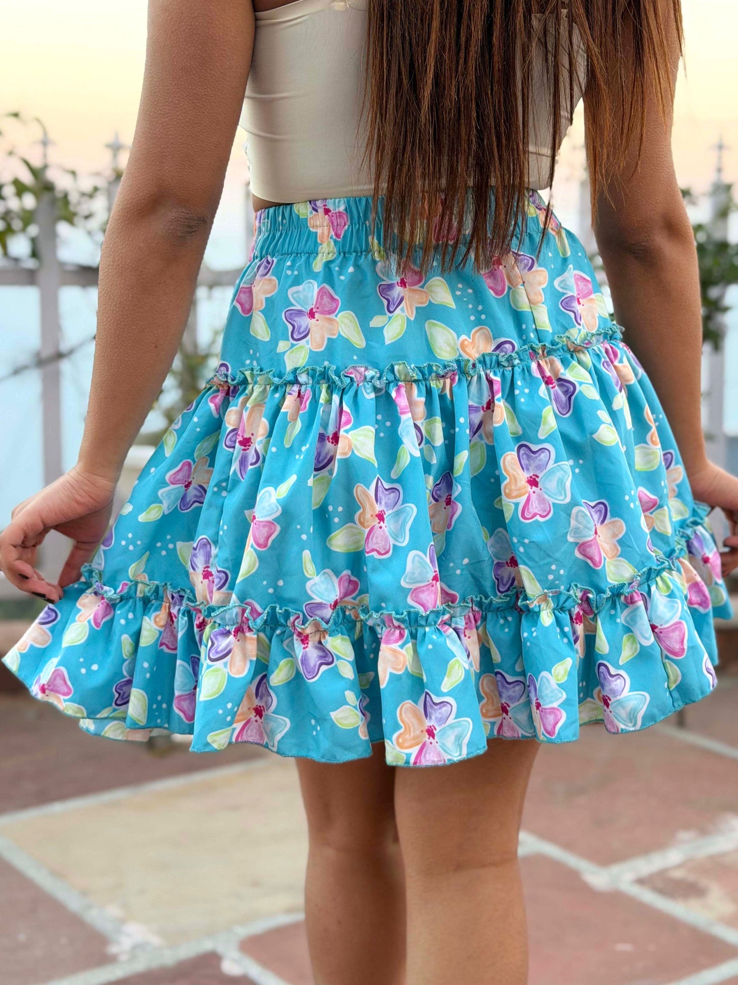TANDUL Women Skyblue Floral Skirt